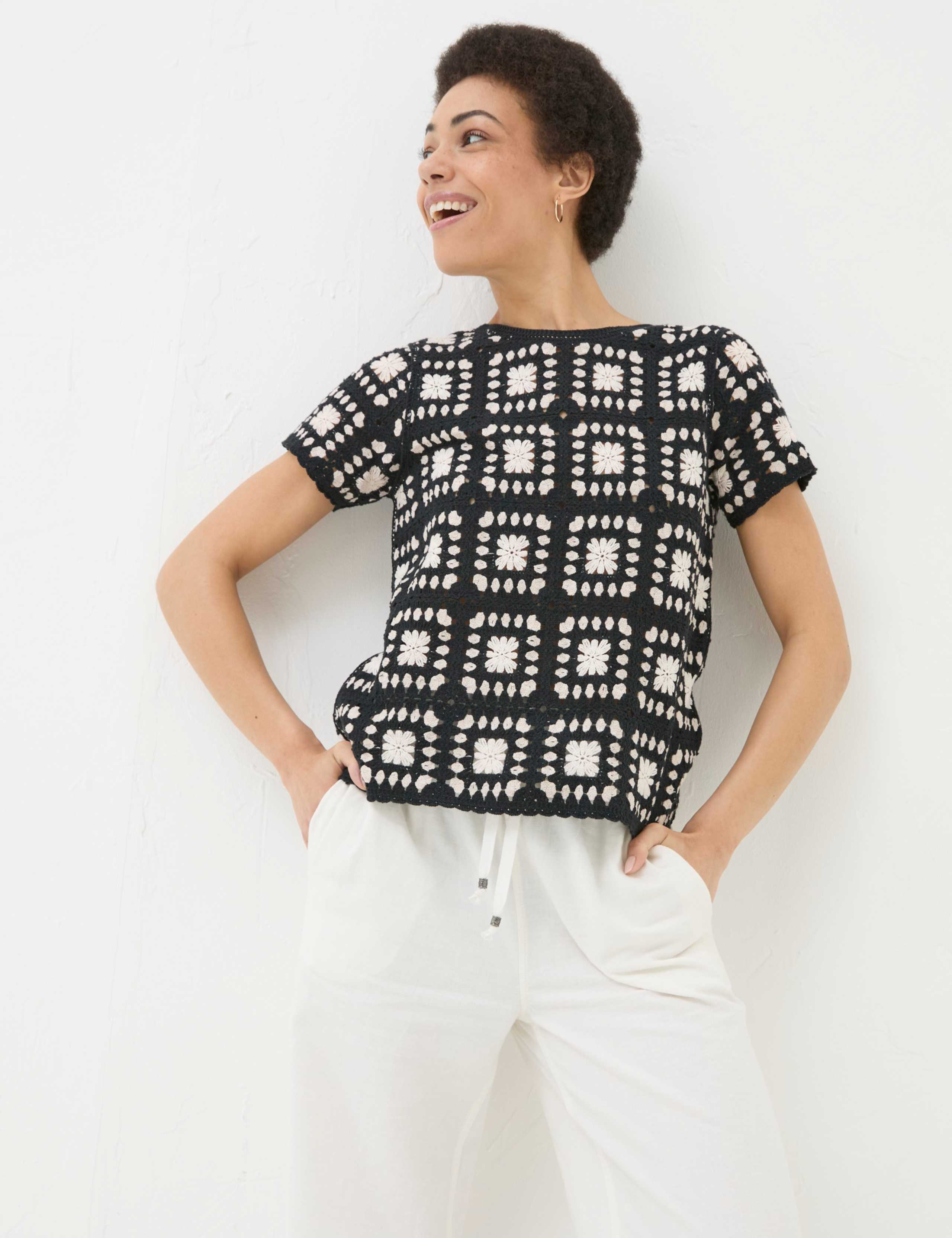 Pure Cotton Patchwork Textured Knitted Top 1 of 5