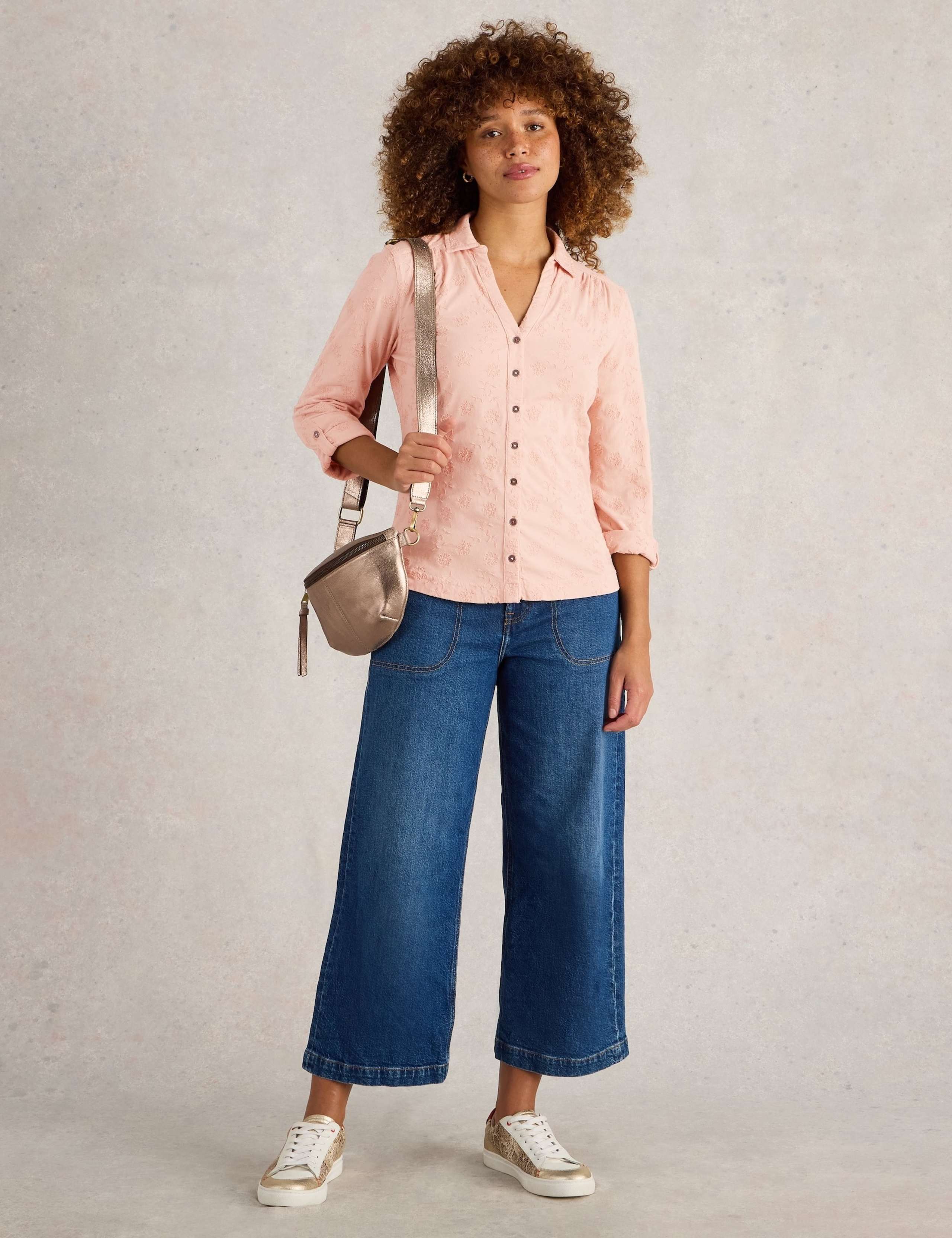 Pure Cotton Jersey Broderie V-Neck Shirt 3 of 6