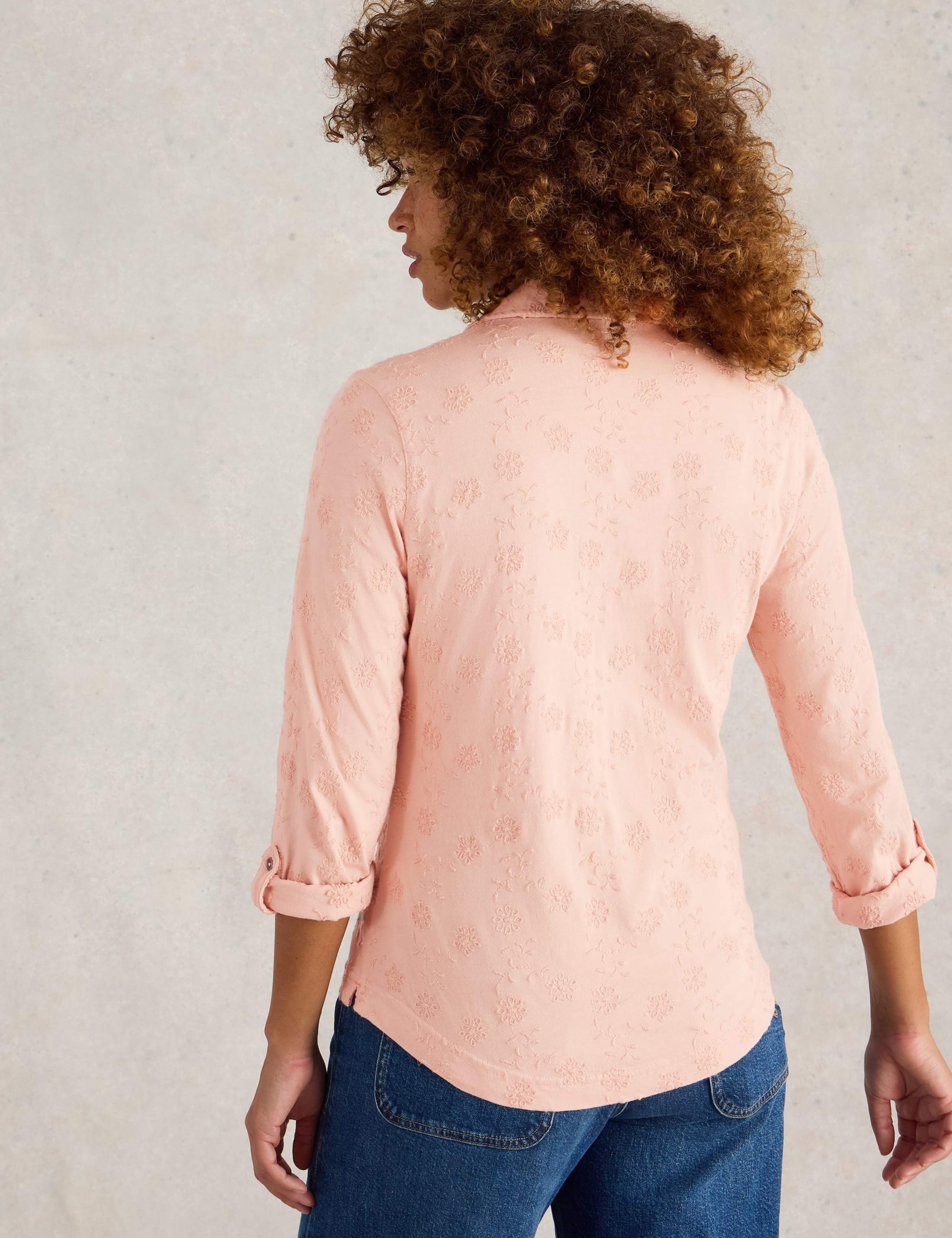 Pure Cotton Jersey Broderie V-Neck Shirt 4 of 6