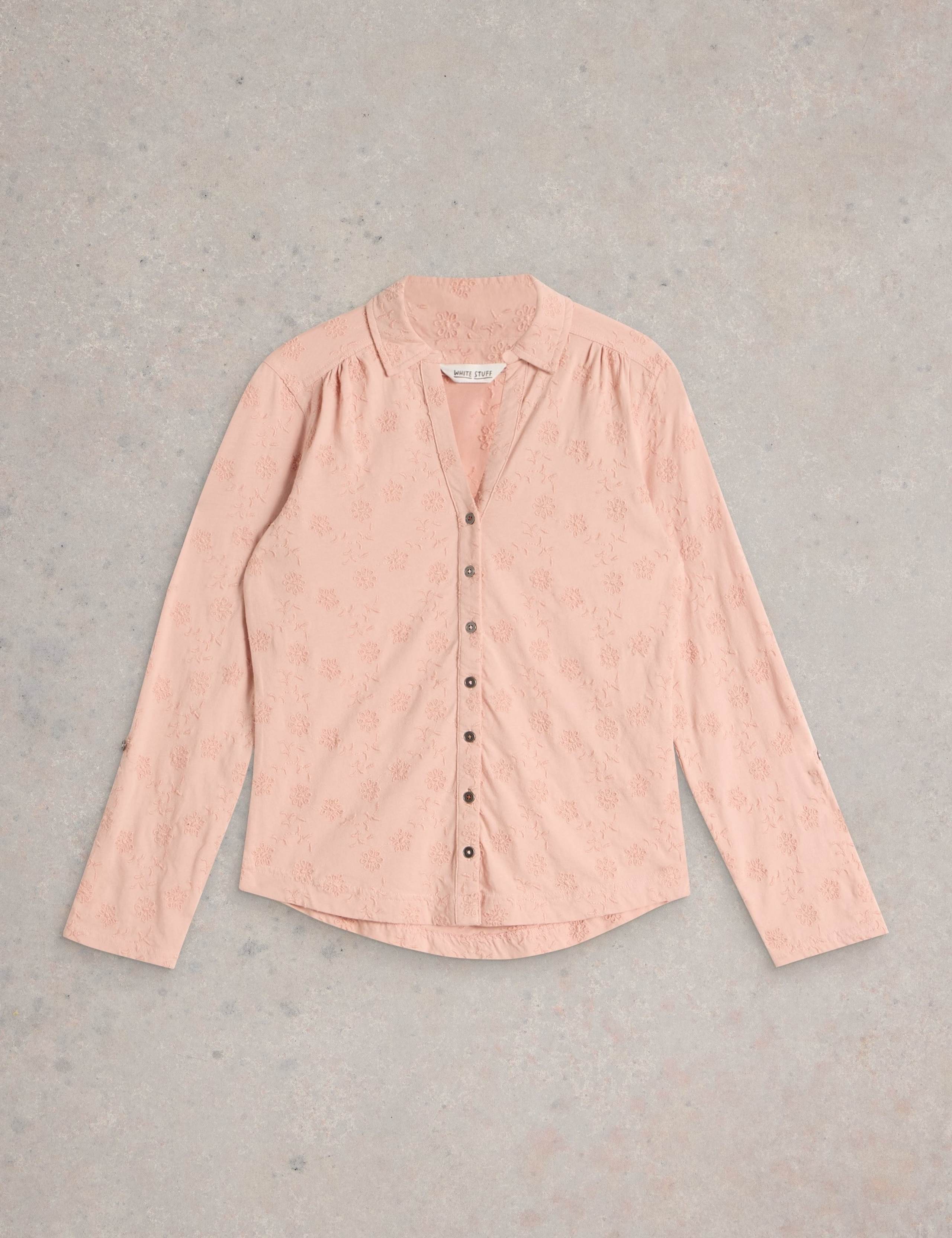 Pure Cotton Jersey Broderie V-Neck Shirt 2 of 6