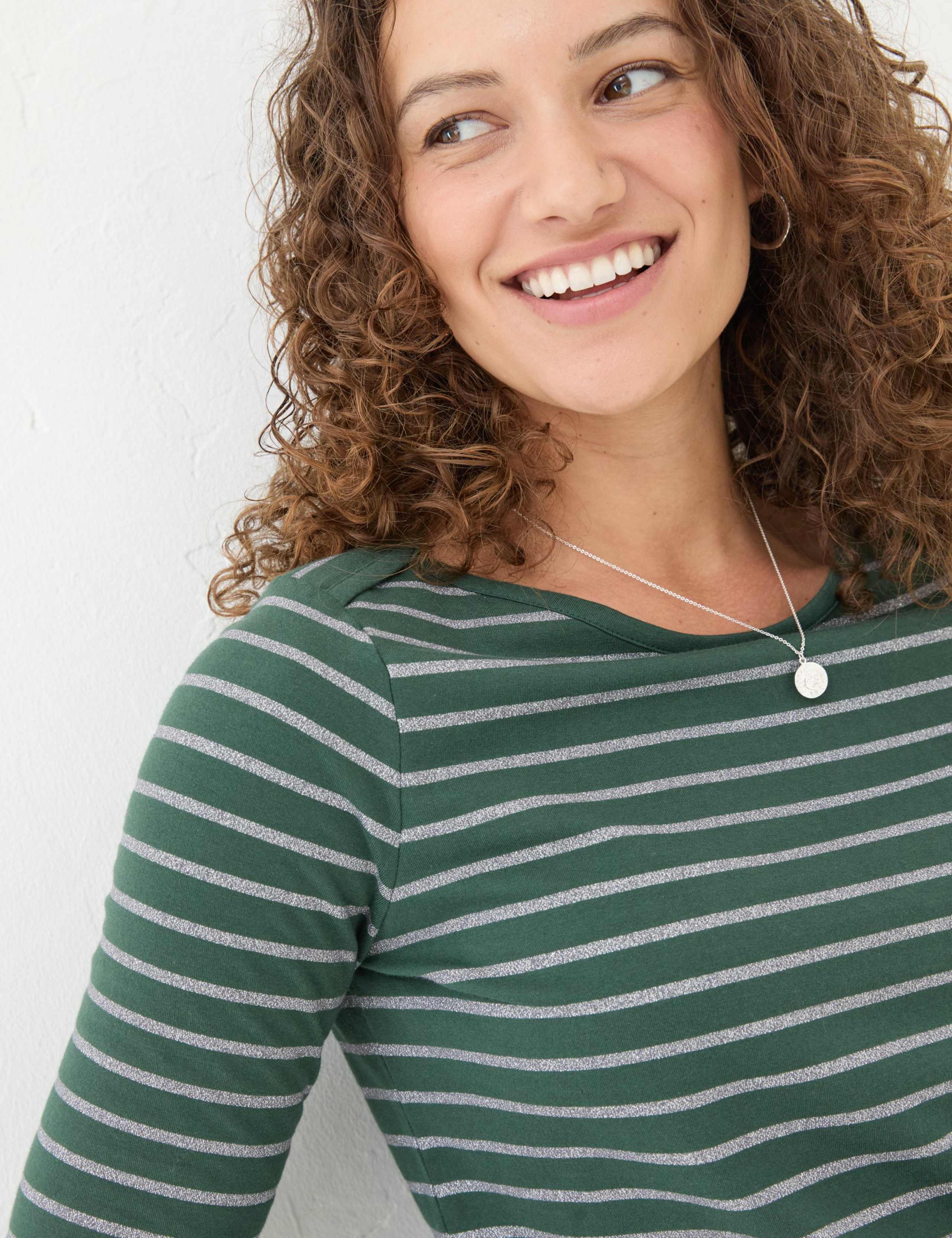 Cotton Rich Striped Sparkle Slash Neck Top 4 of 5