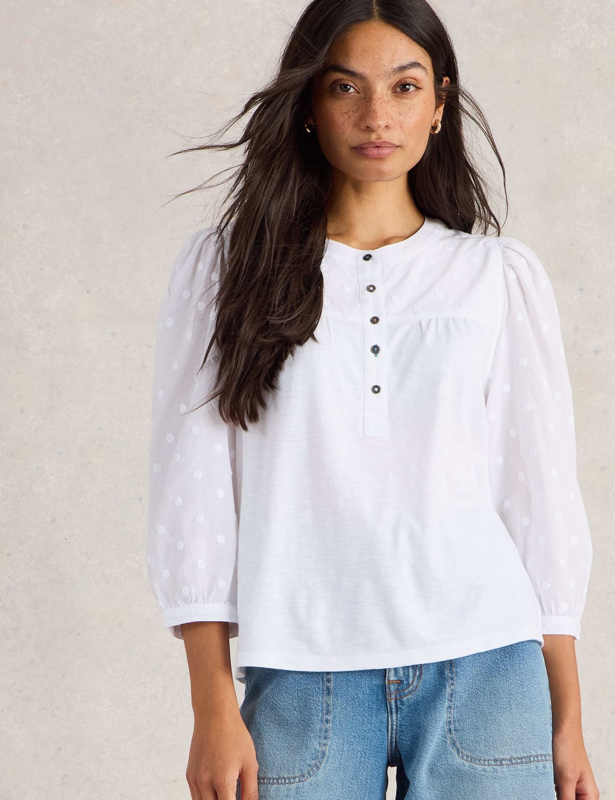 Cotton Modal Polka Dot Button Detail Blouse 1 of 6