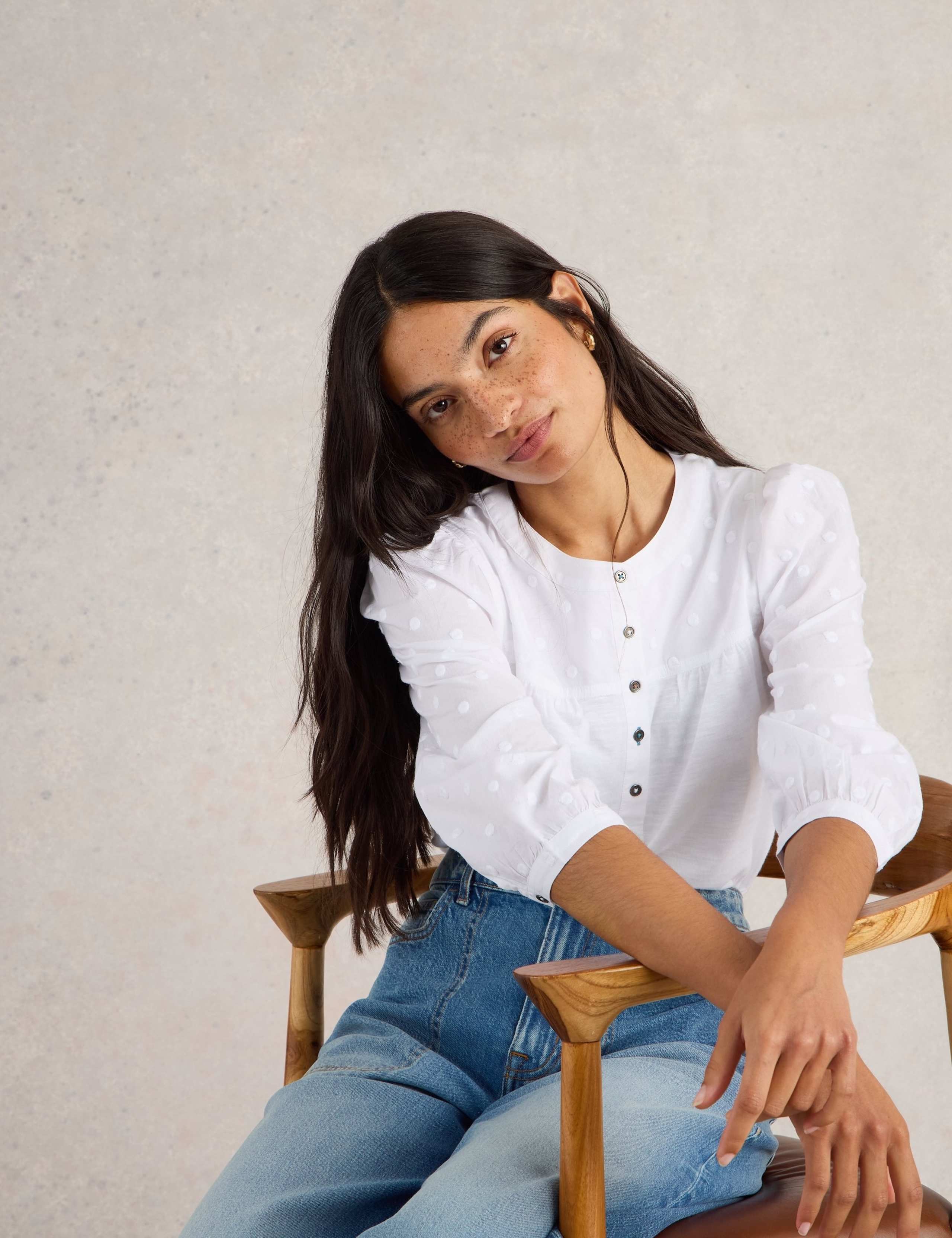 Cotton Modal Polka Dot Button Detail Blouse 5 of 6