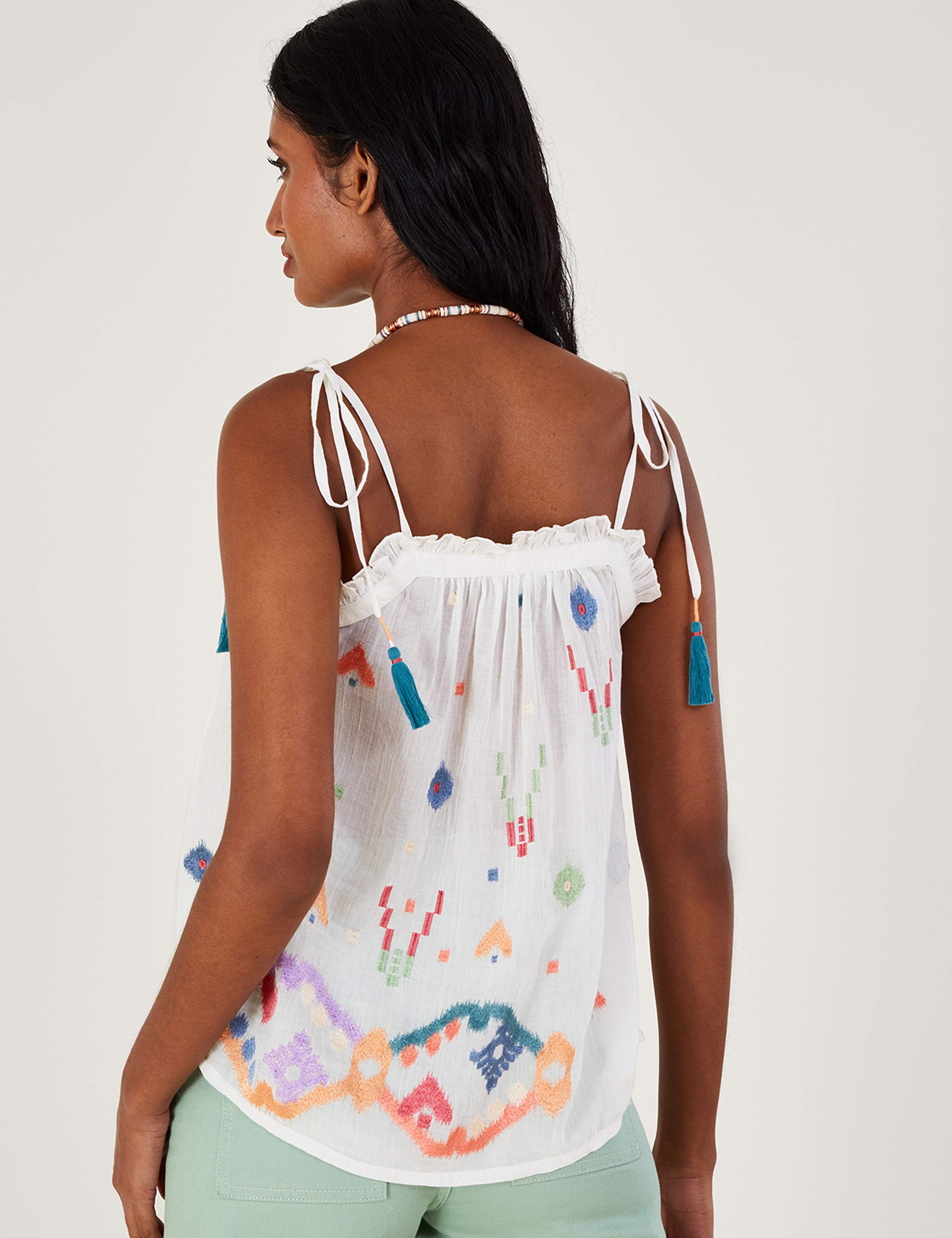 トップス plage cotton embro cami Slenderella Cotton White Embroidered Stretch Strap Cami Top