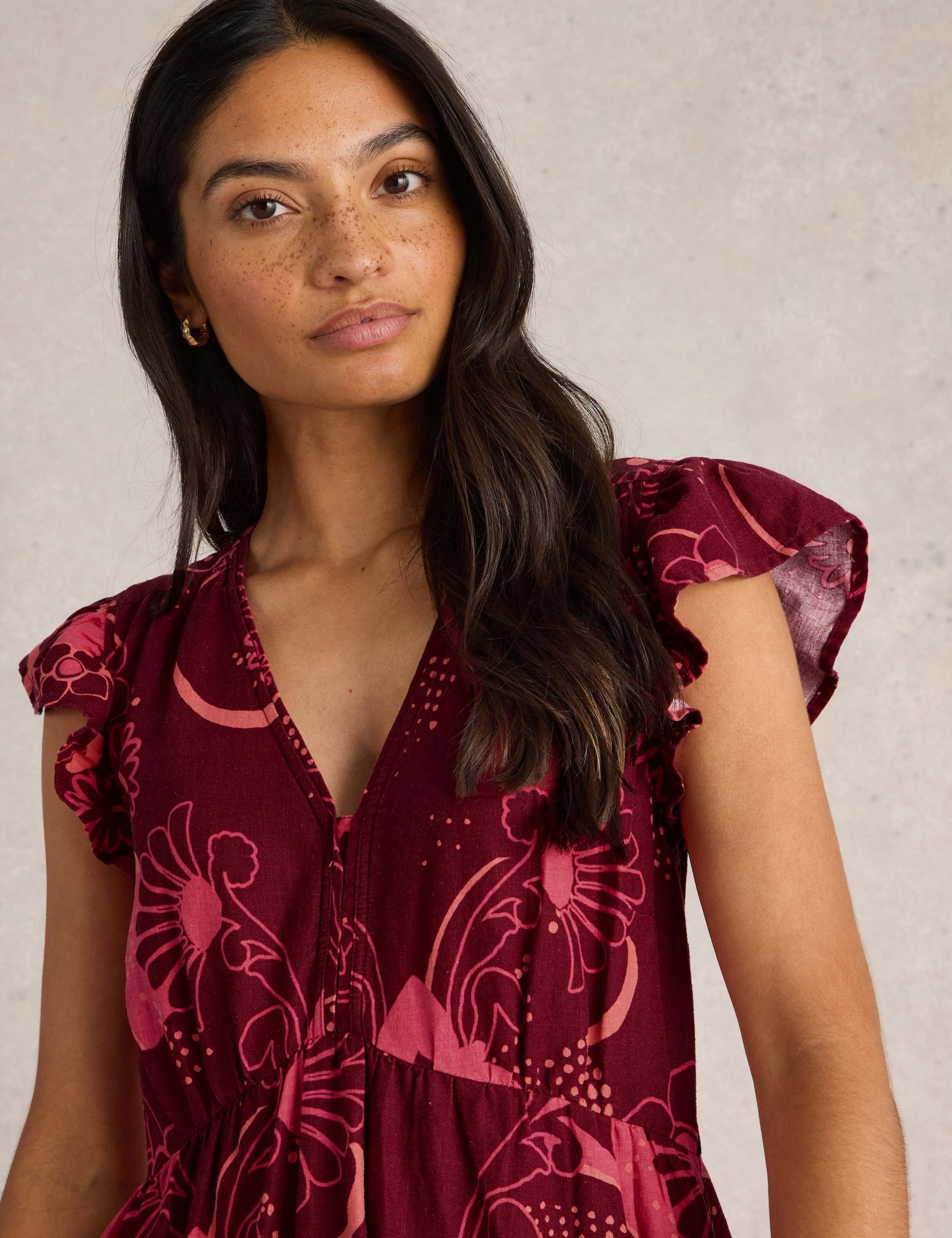 Linen Blend Printed Maxi Waisted Dress 5 of 6