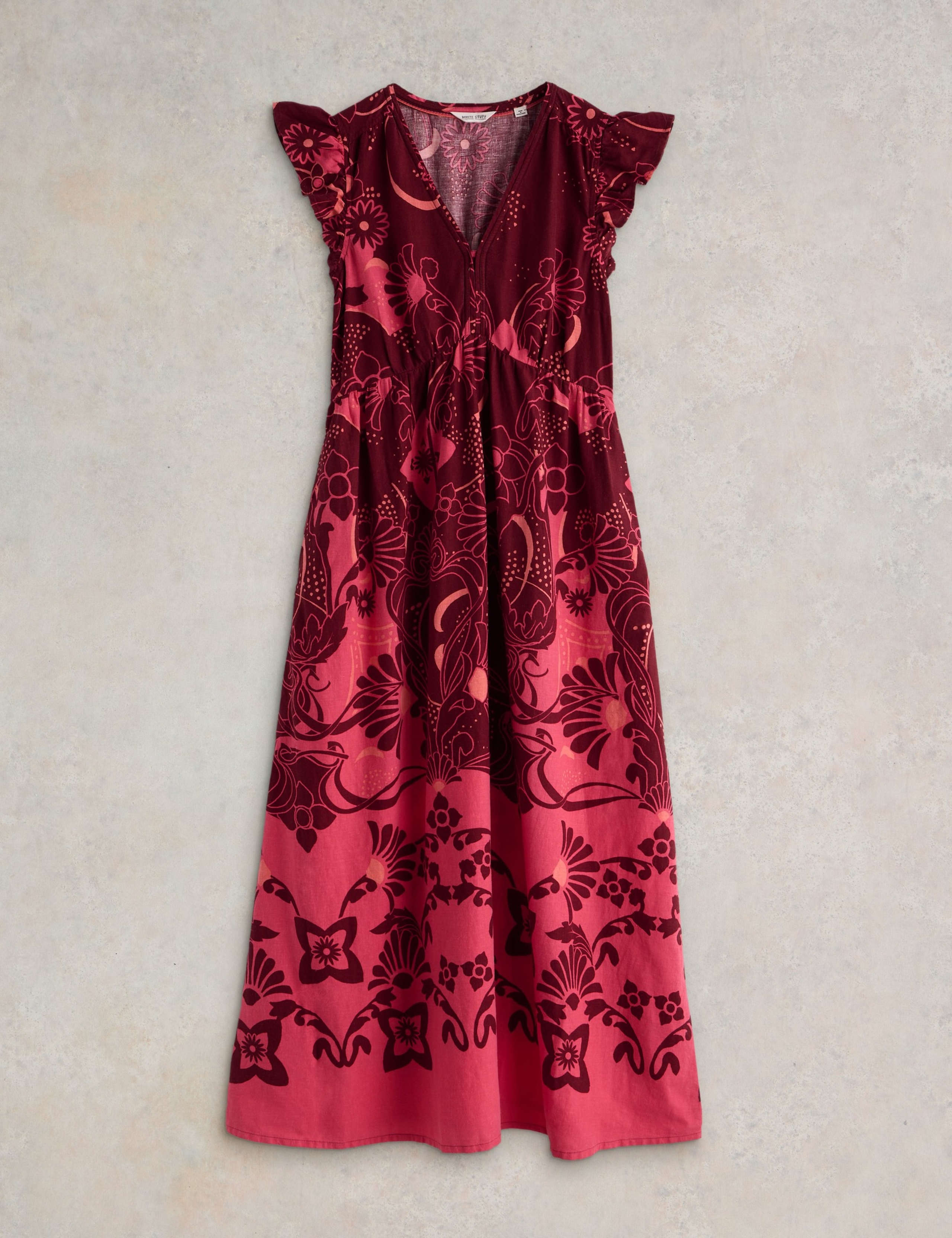 Linen Blend Printed Maxi Waisted Dress 2 of 6