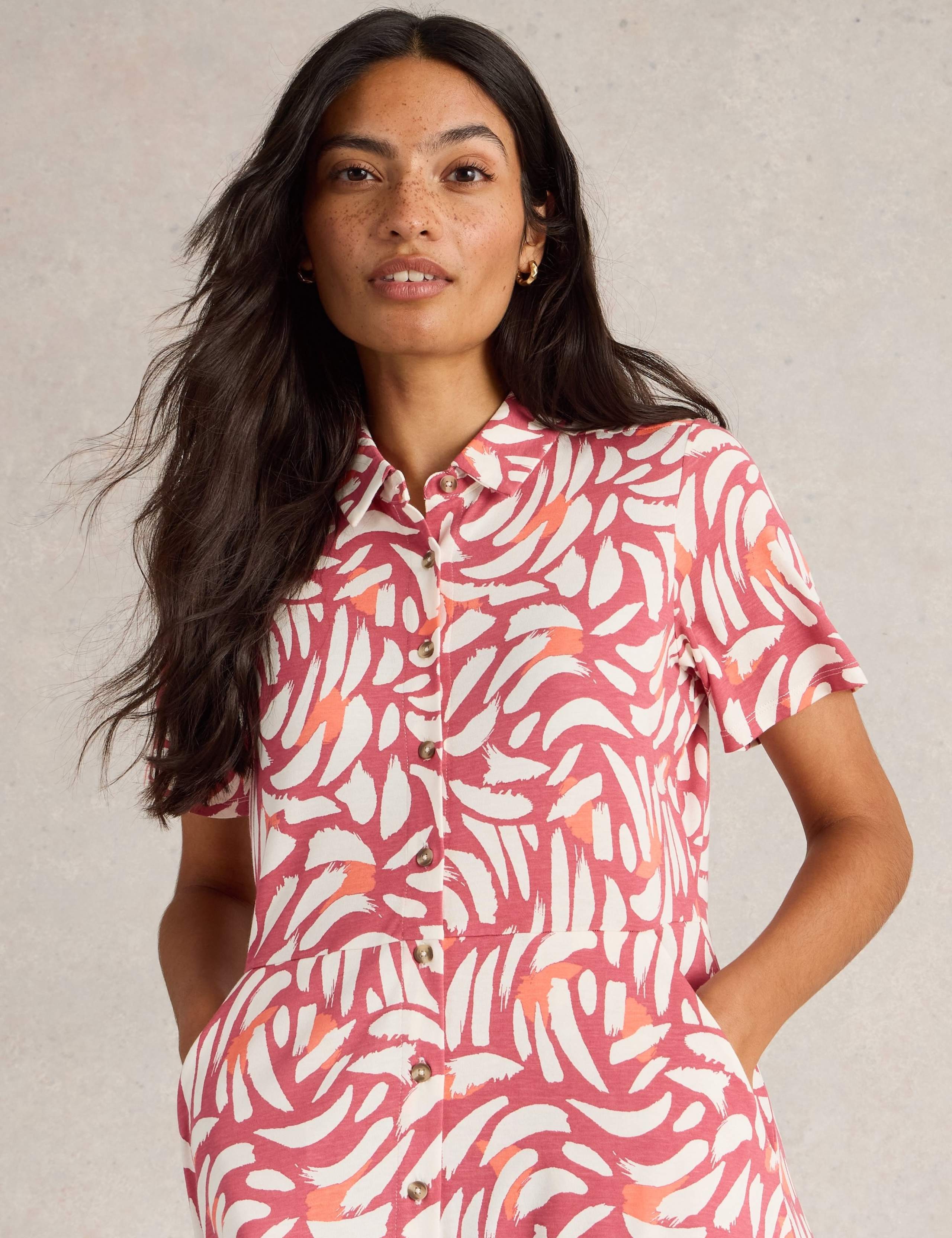 Cotton Modal Printed V Neck Midi Shirt Dress 4 of 6