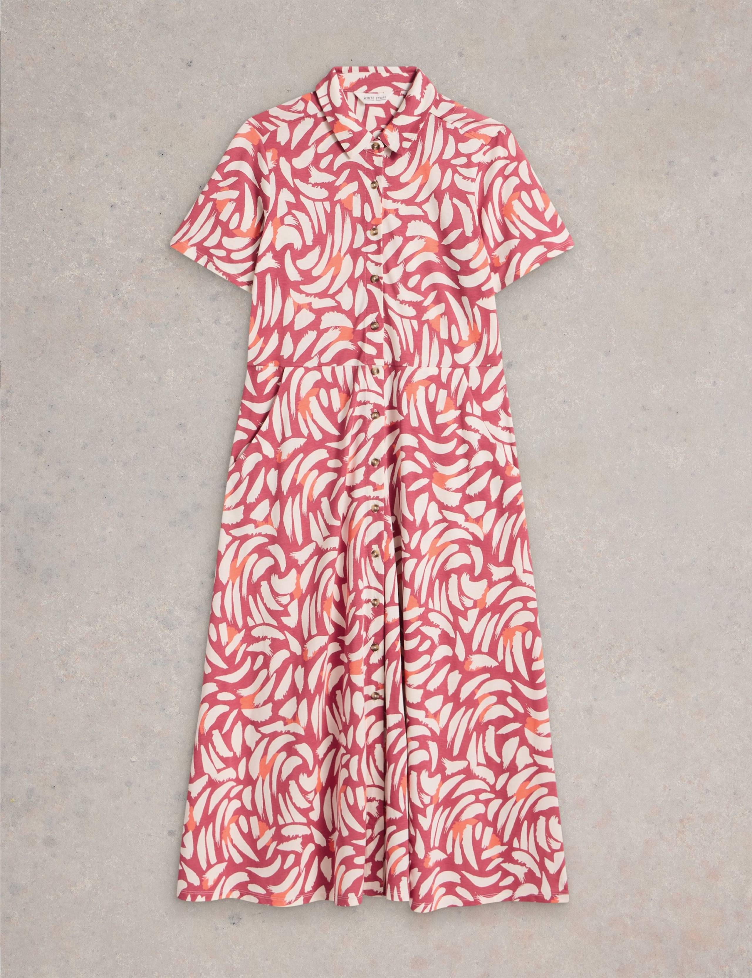 Cotton Modal Printed V Neck Midi Shirt Dress 2 of 6