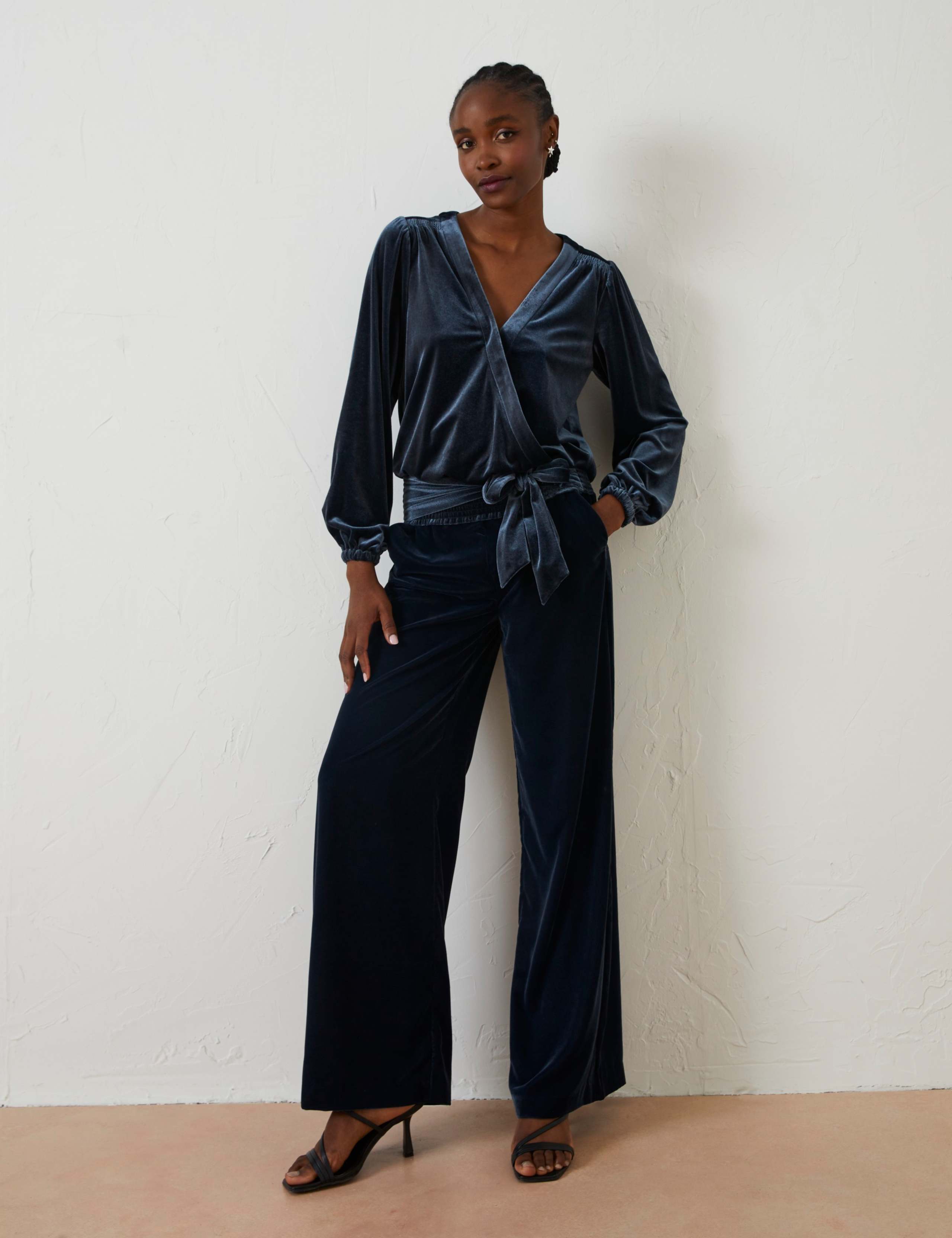 Velvet V-Neck Tie Front Wrap Top 3 of 6
