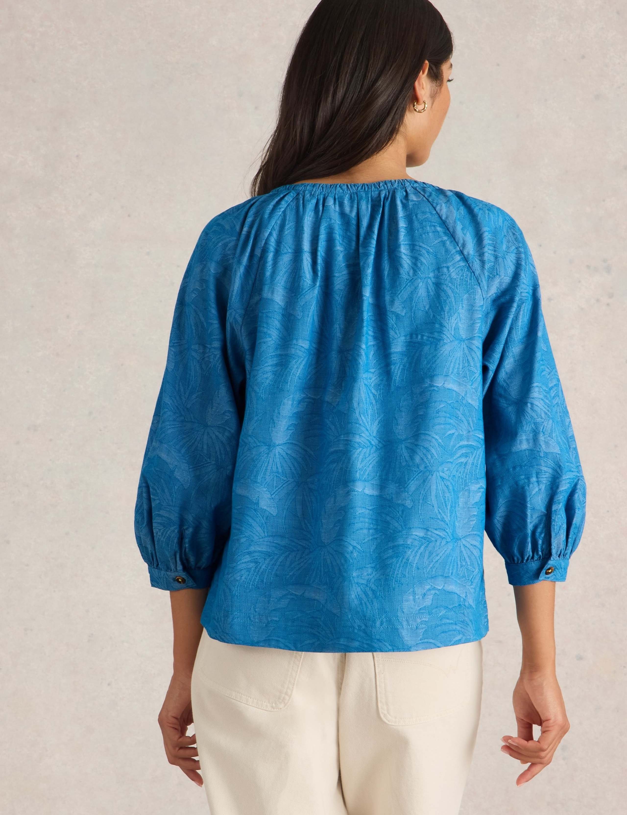 Cotton Rich Jacquard Tie Neck Blouse 4 of 6