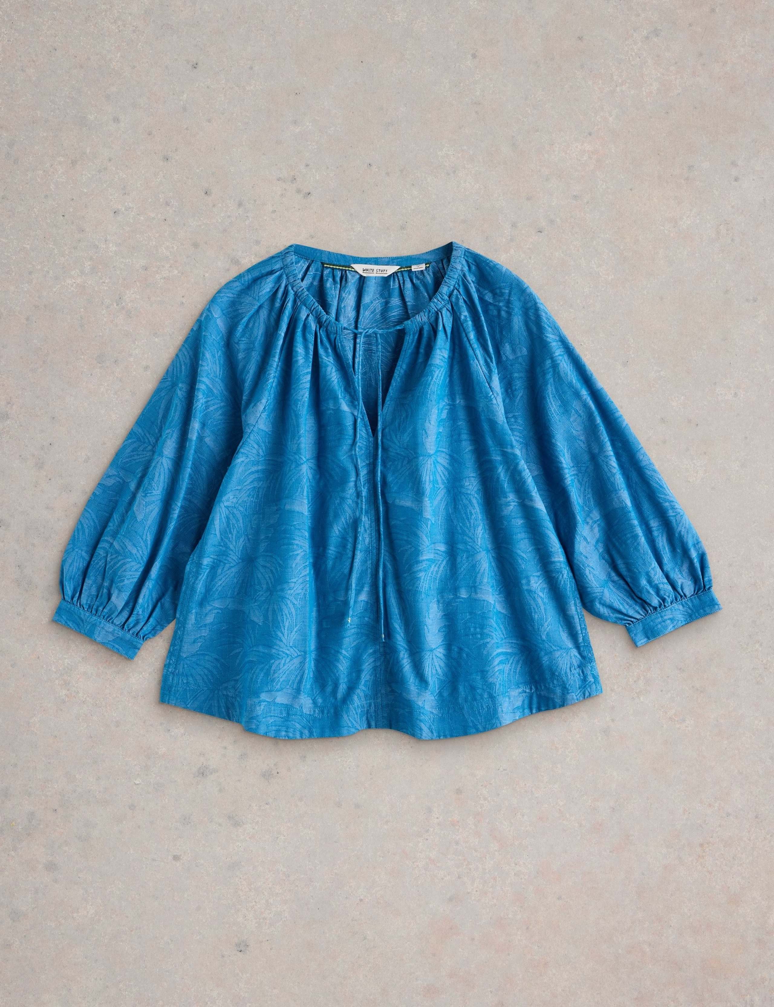 Cotton Rich Jacquard Tie Neck Blouse 2 of 6