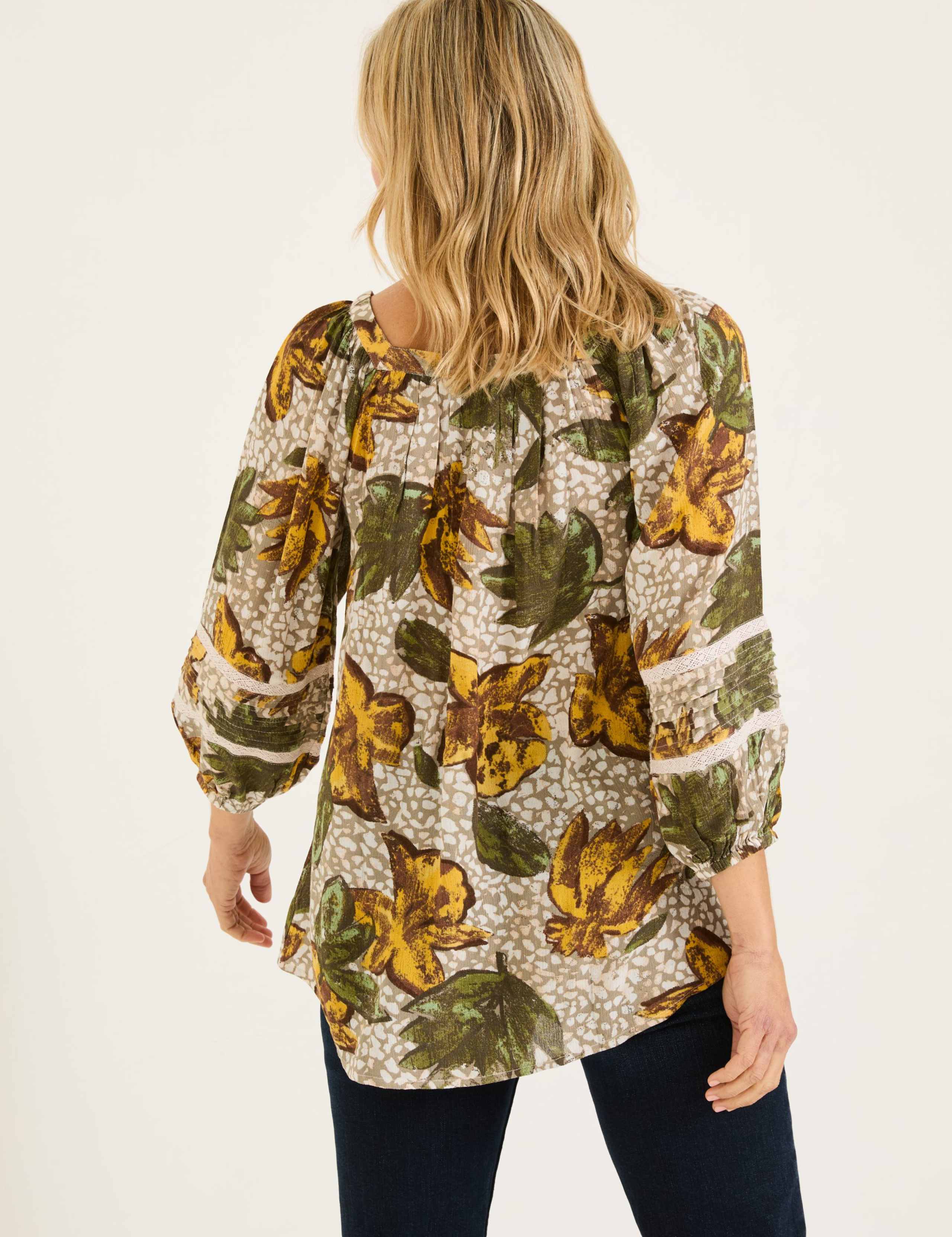 Floral Square Neck Lace Insert Blouson Sleeve Blouse 4 of 6