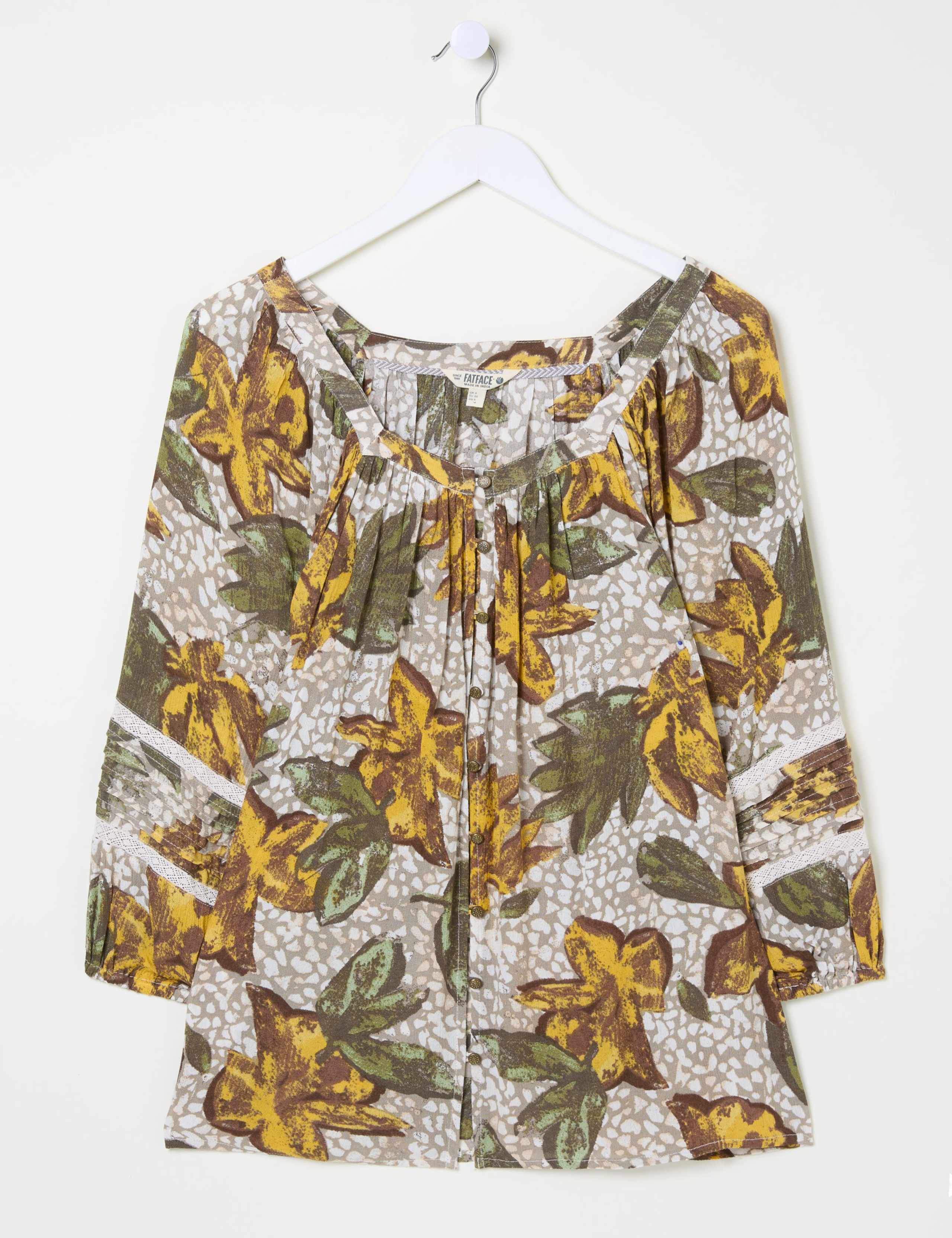 Floral Square Neck Lace Insert Blouson Sleeve Blouse 2 of 6