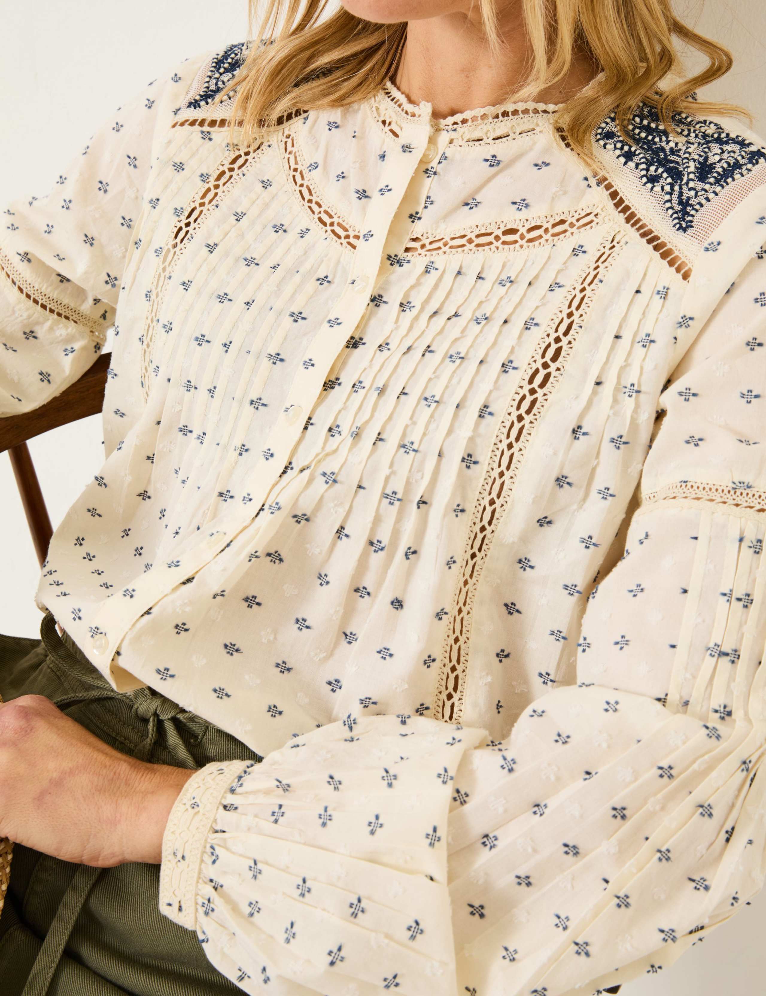 Cotton Rich Embroidered Lace Insert Blouse 4 of 5