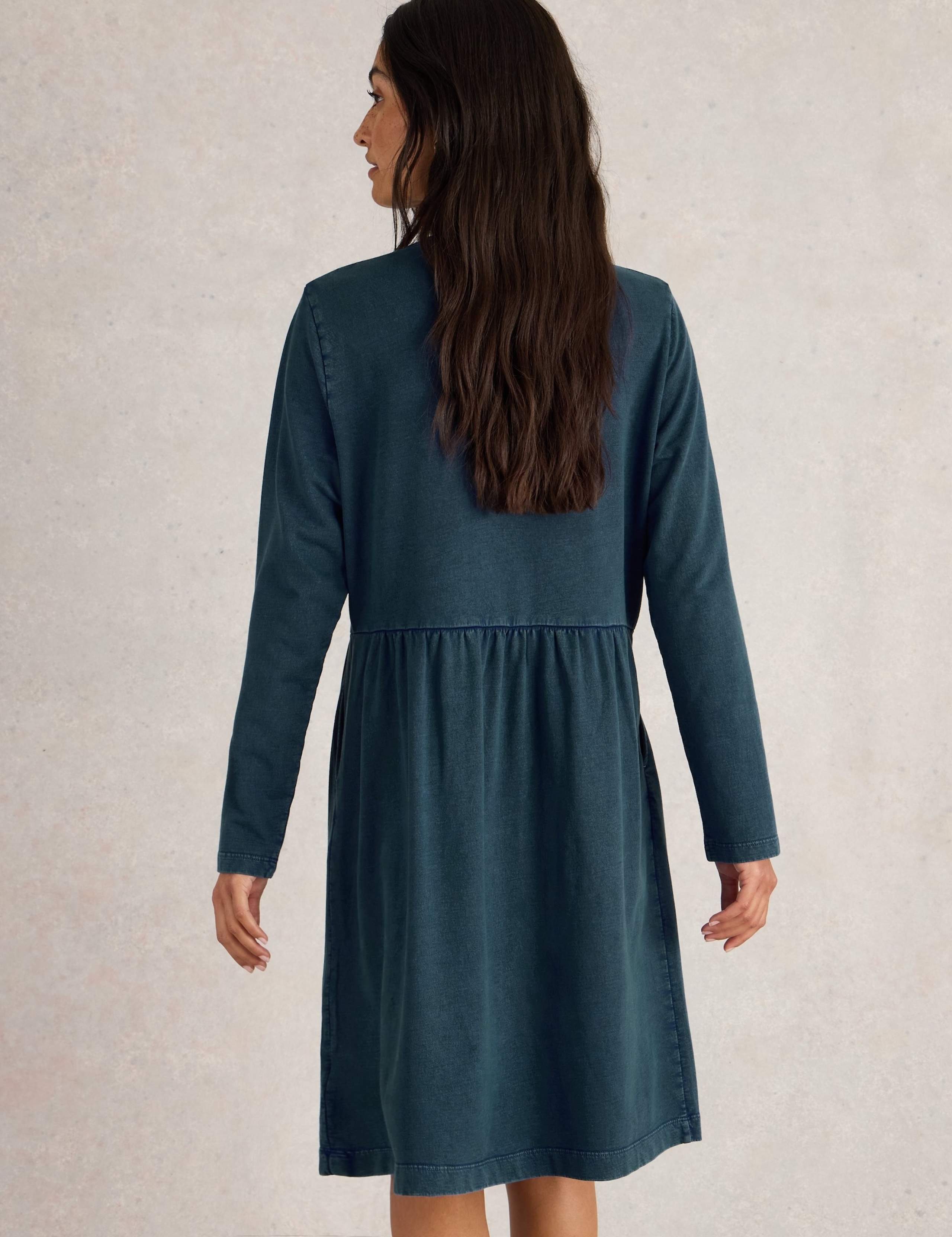 Denim Notch Neck Knee Length Tea Dress 4 of 6