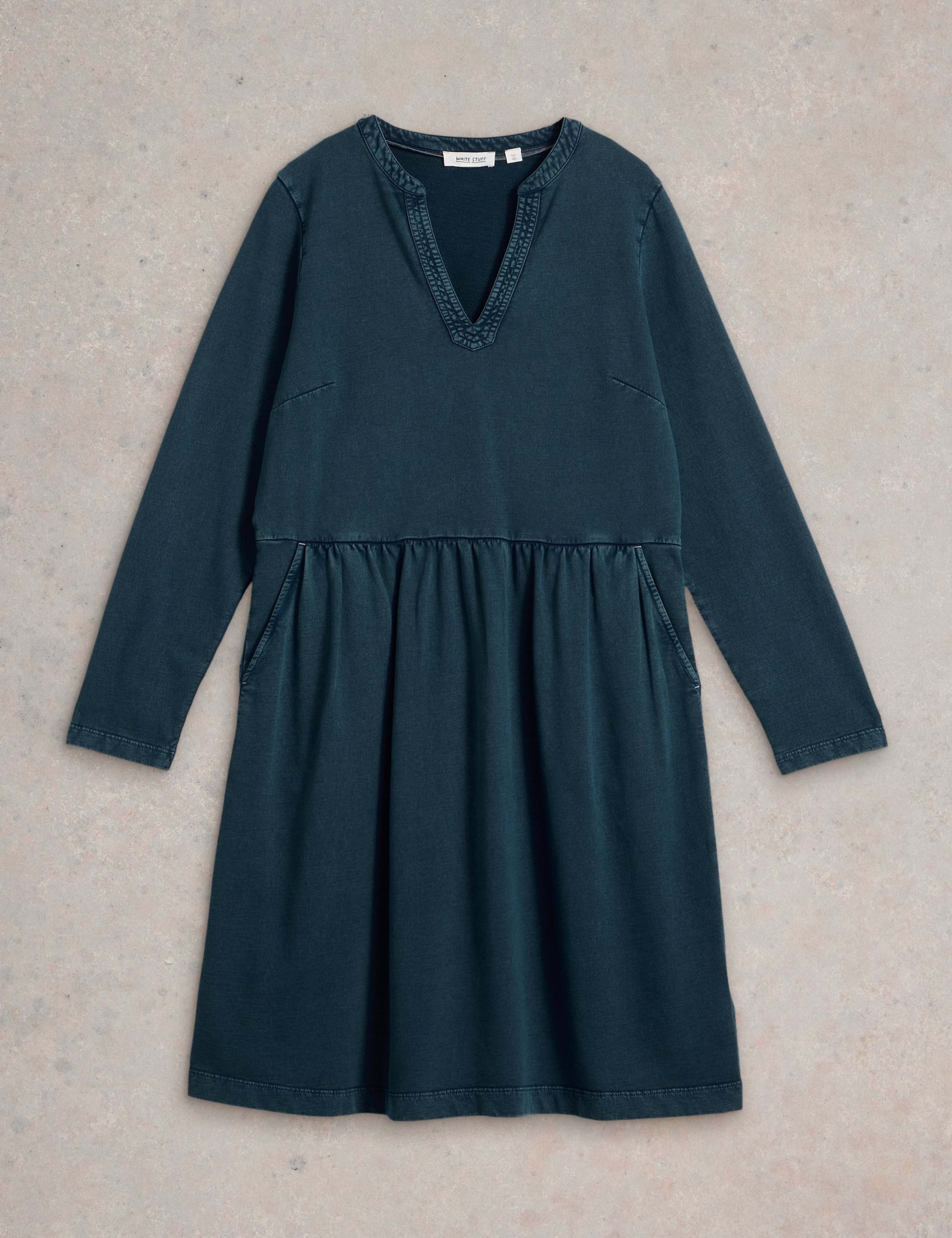 Denim Notch Neck Knee Length Tea Dress 2 of 6