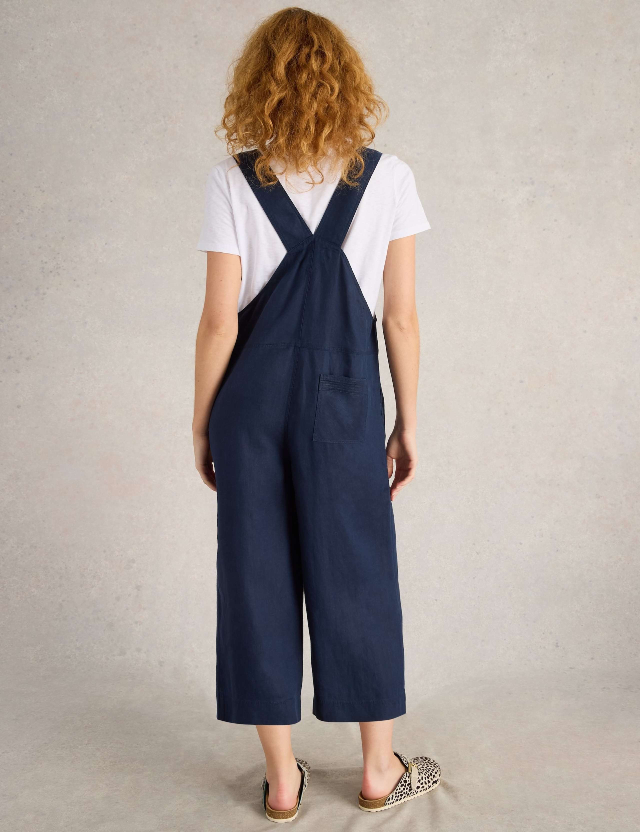 Pure Linen Cropped Dungarees 4 of 7