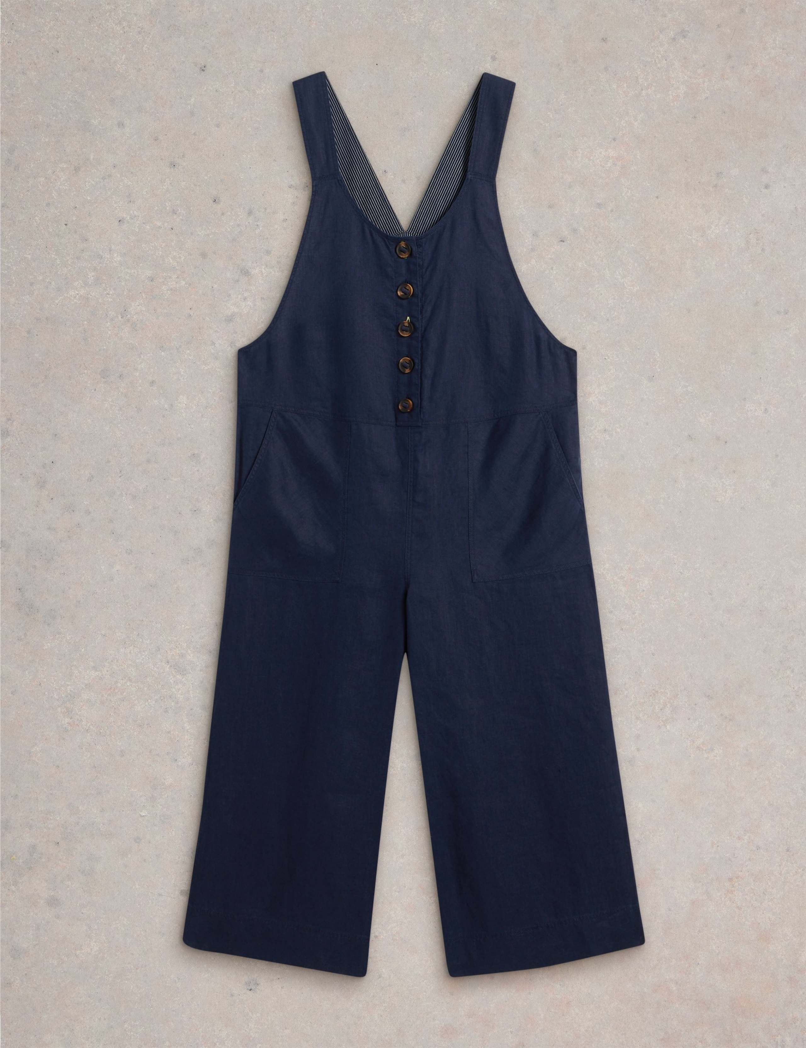 Pure Linen Cropped Dungarees 2 of 7