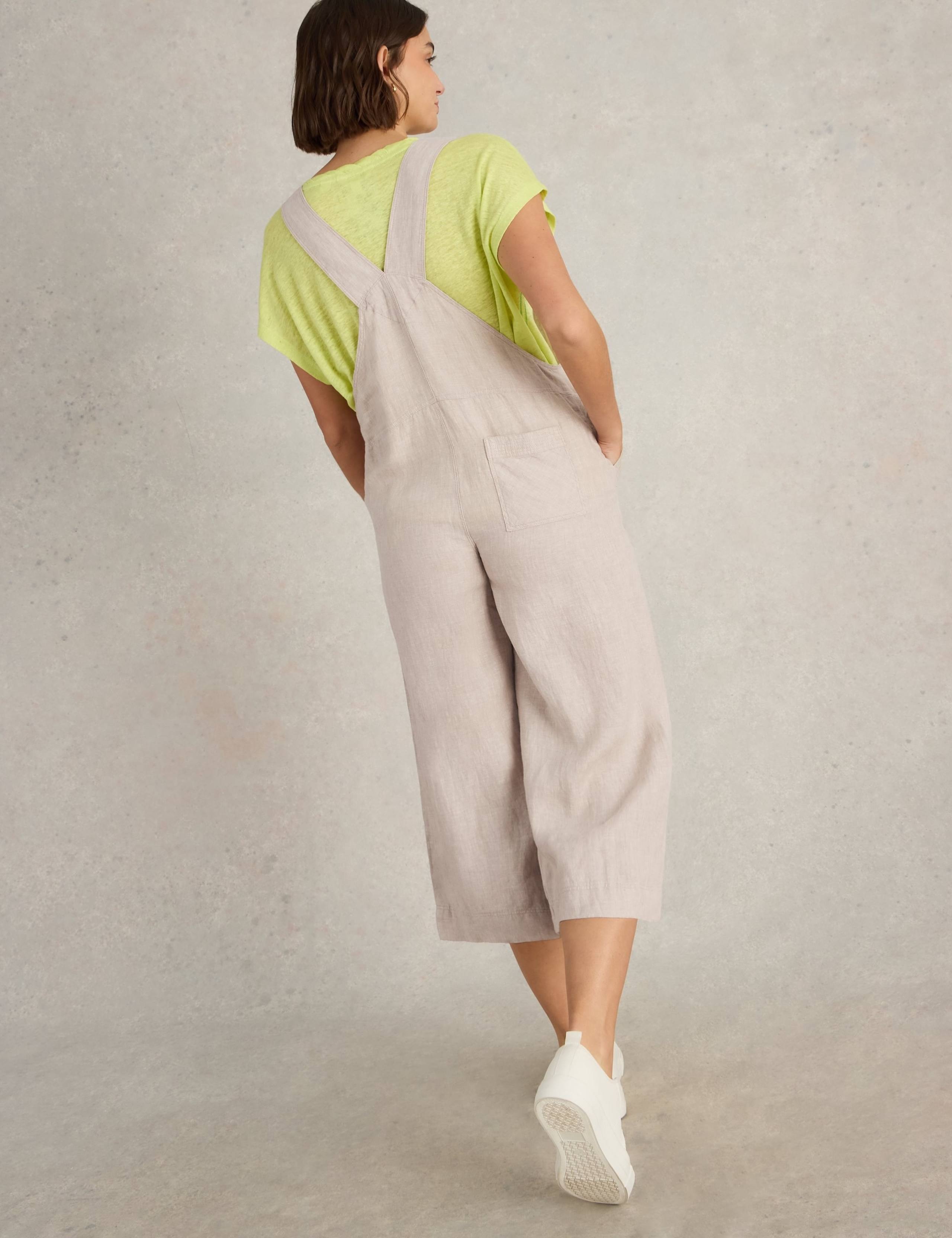 Pure Linen Cropped Dungarees 5 of 10