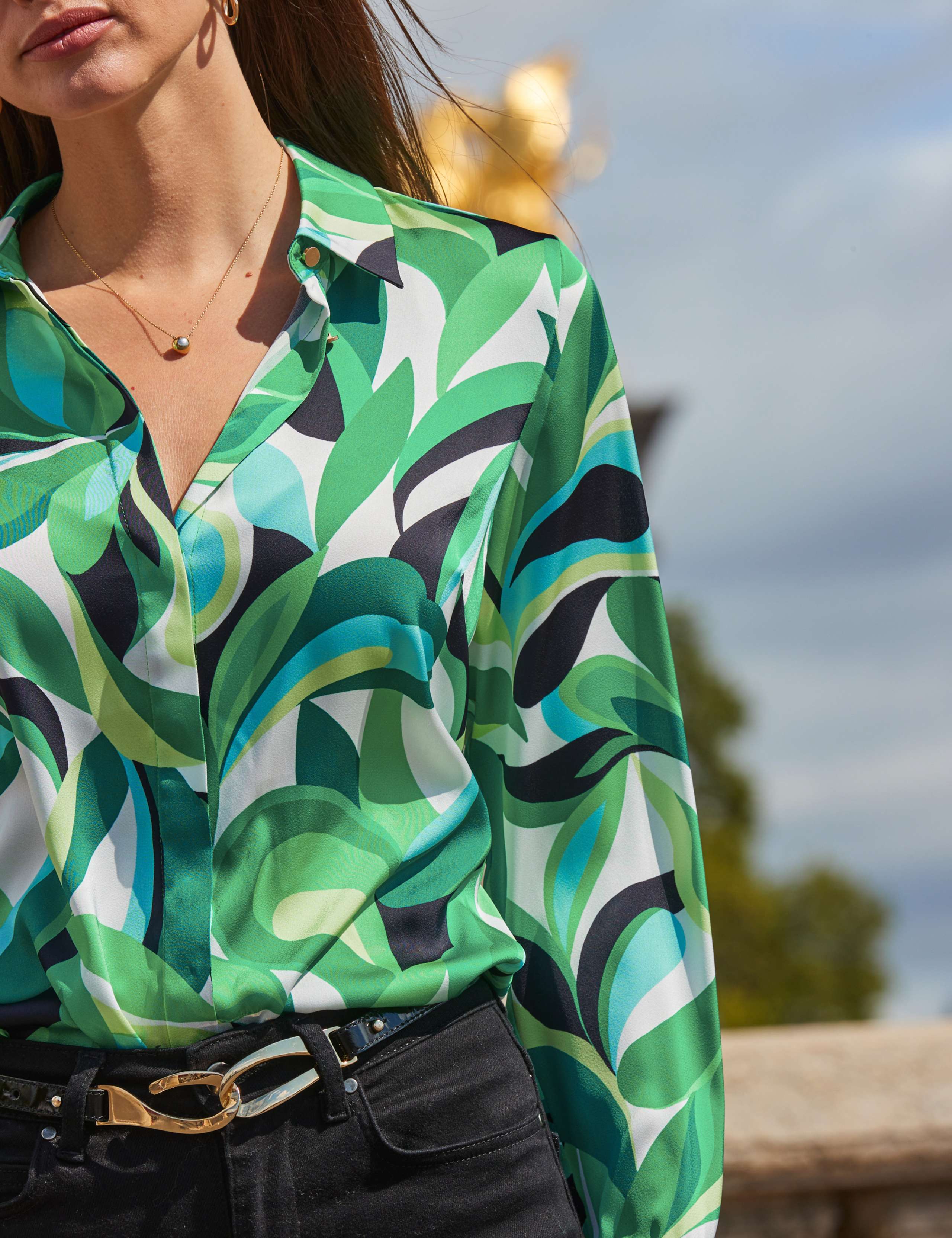 Satin Printed Collared Longline Shirt 5 of 5