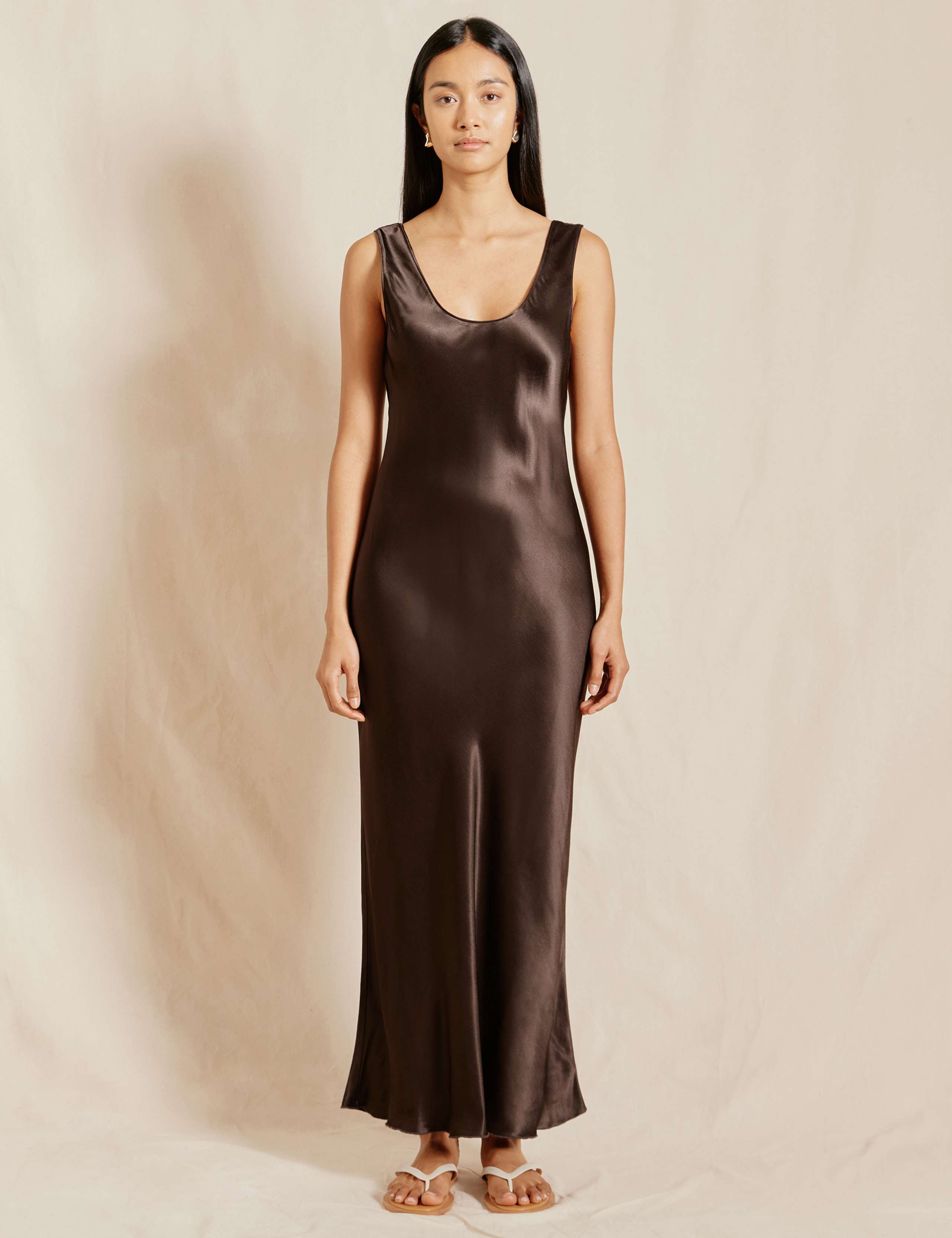Satin Scoop Neck Maxi Column Dress 1 of 4