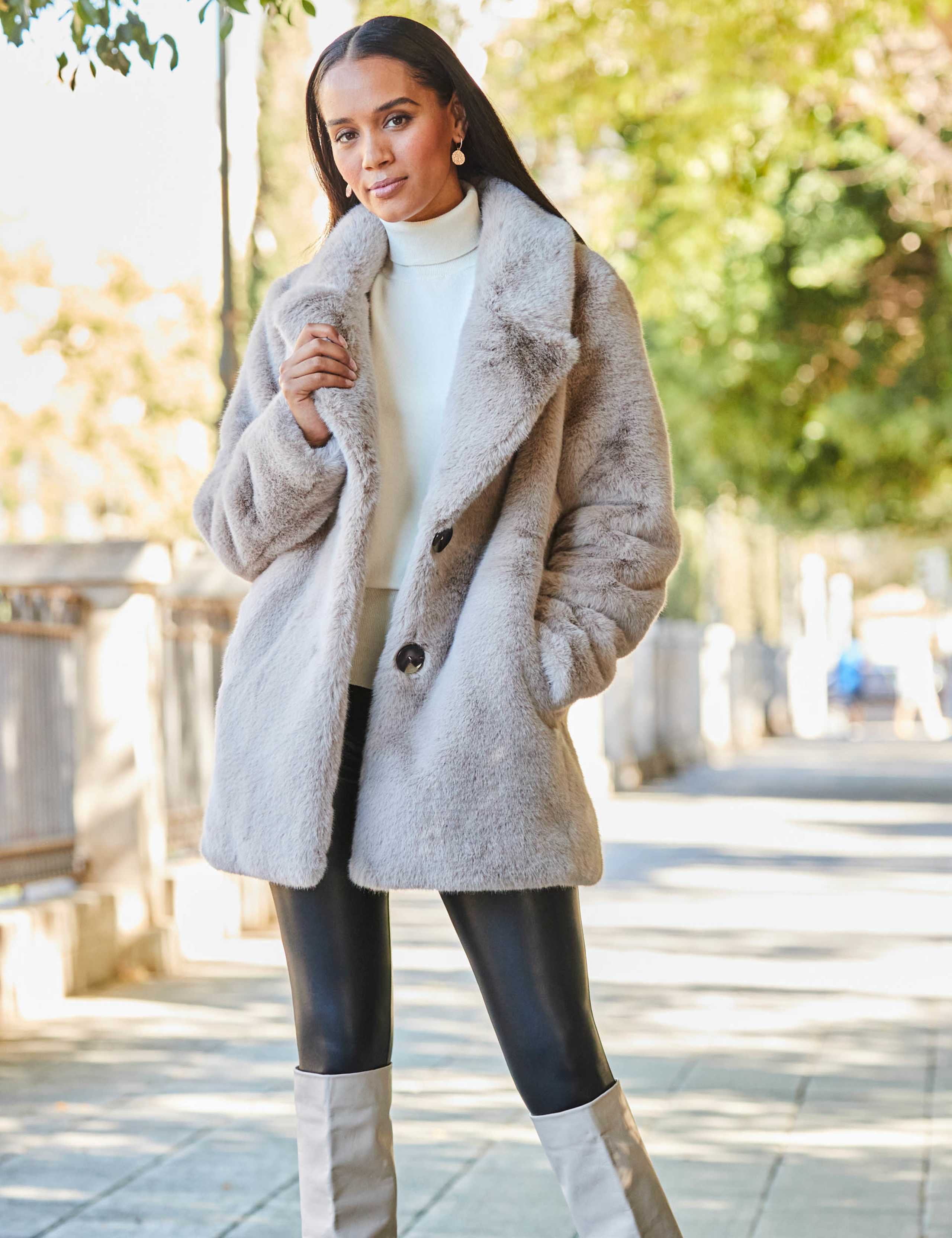 Faux Fur Single Breasted Coat 2 of 5