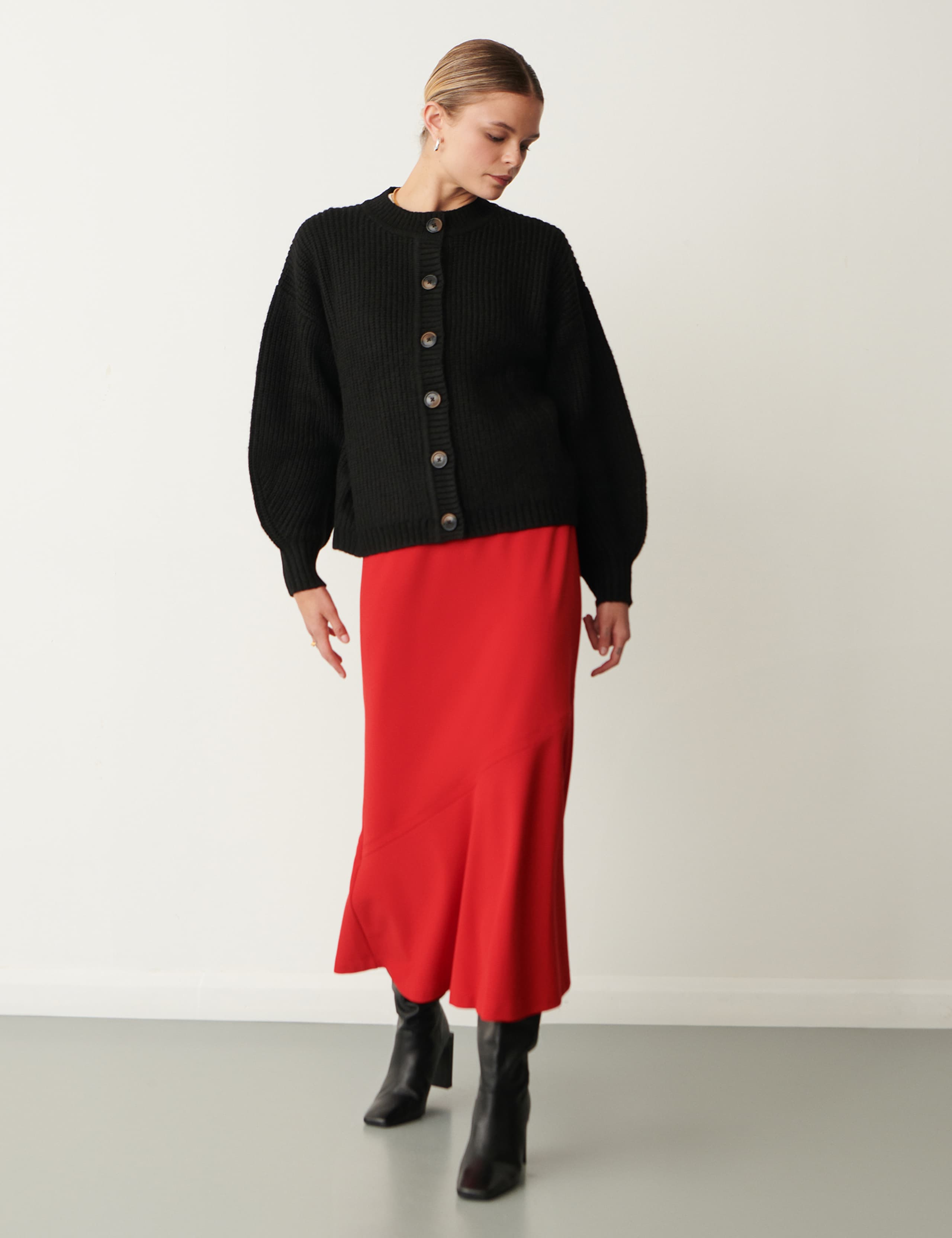 Ponte Jersey Seam Detail Midi A-Line Skirt 2 of 4