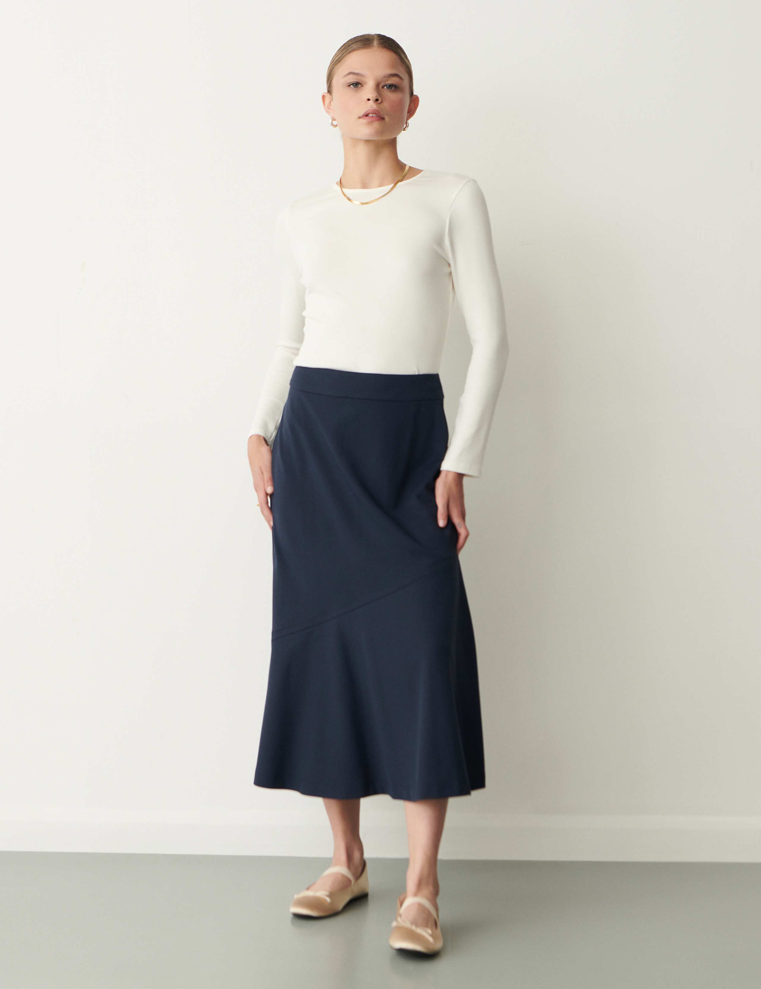 Ponte Jersey Seam Detail Midi A-Line Skirt 2 of 4