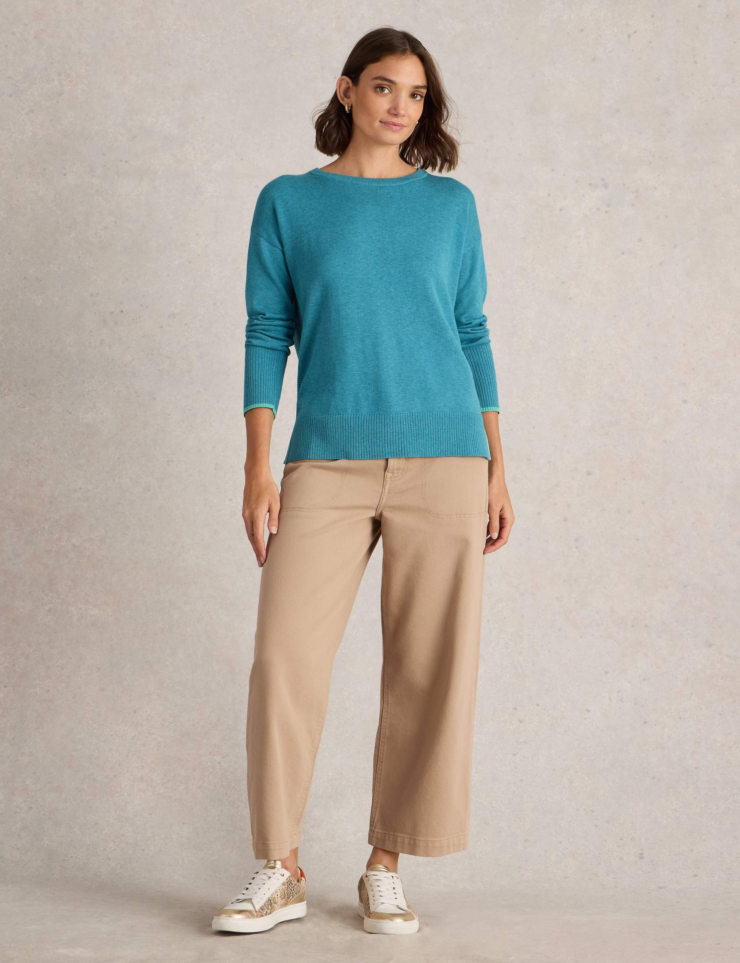 Cotton Rich Crew Neck Stepped Hem Jumper 3 of 6