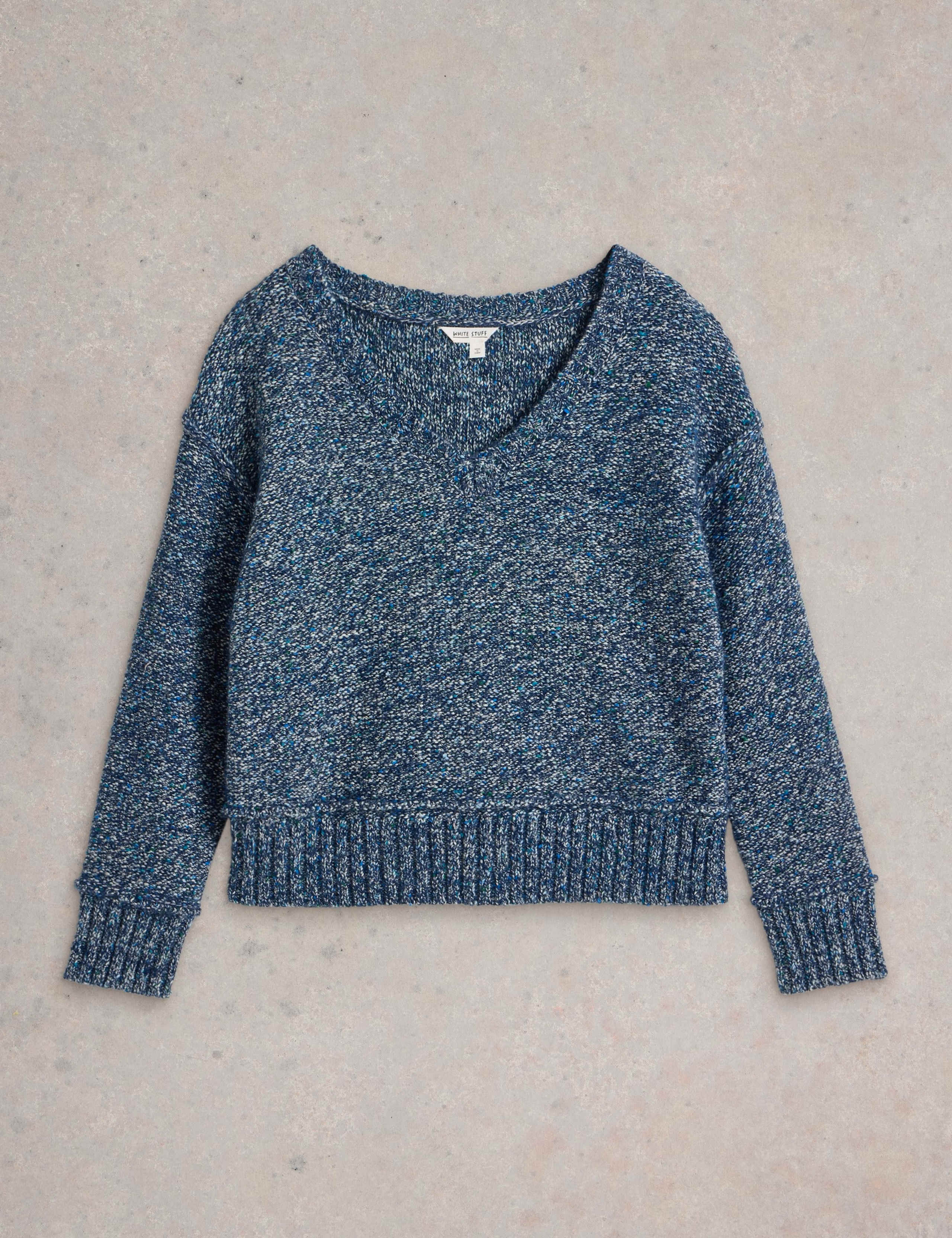 Cotton Rich Textured V-Neck Jumper 2 of 6