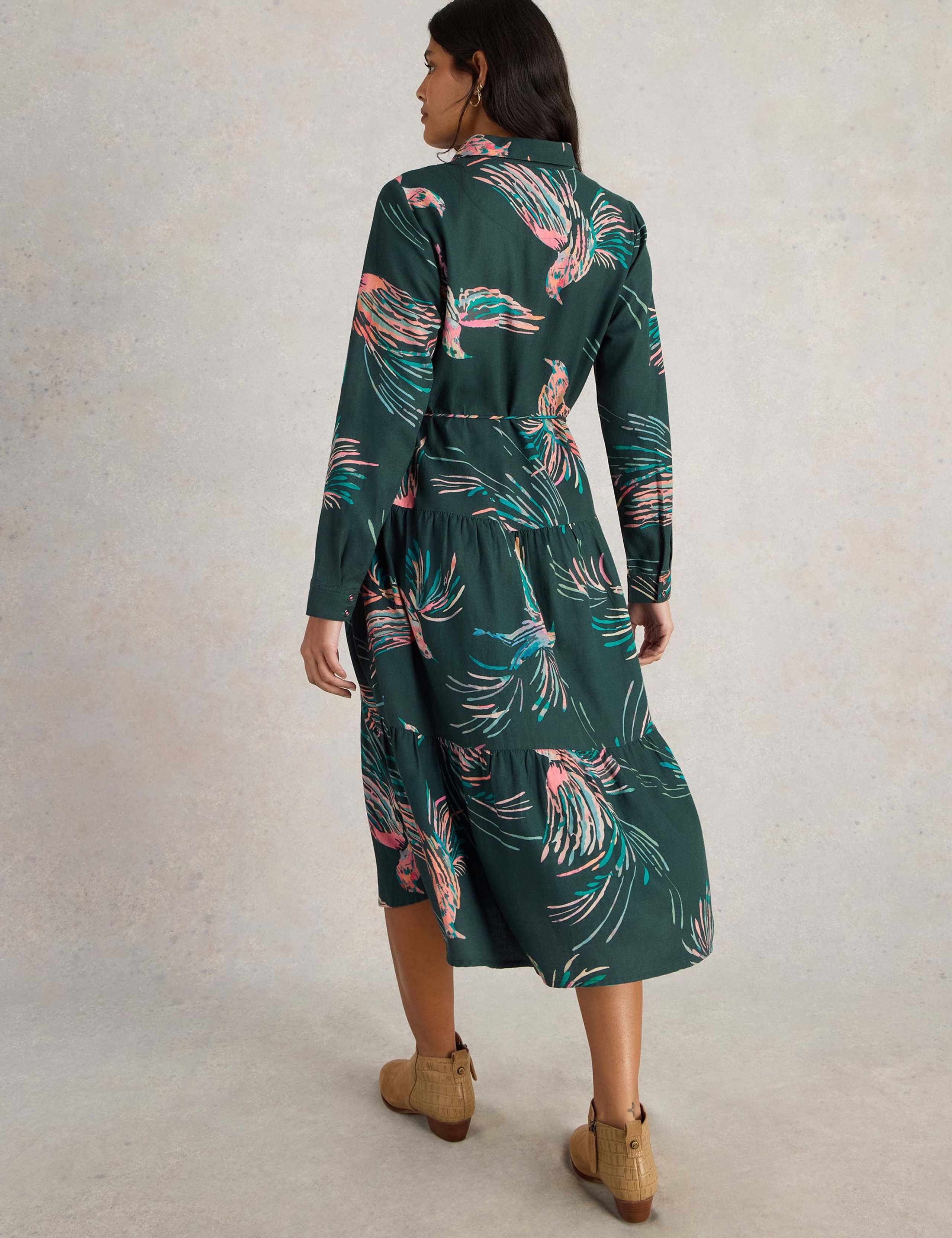 Cotton Blend Printed Midi Shirt Dress 3 of 6