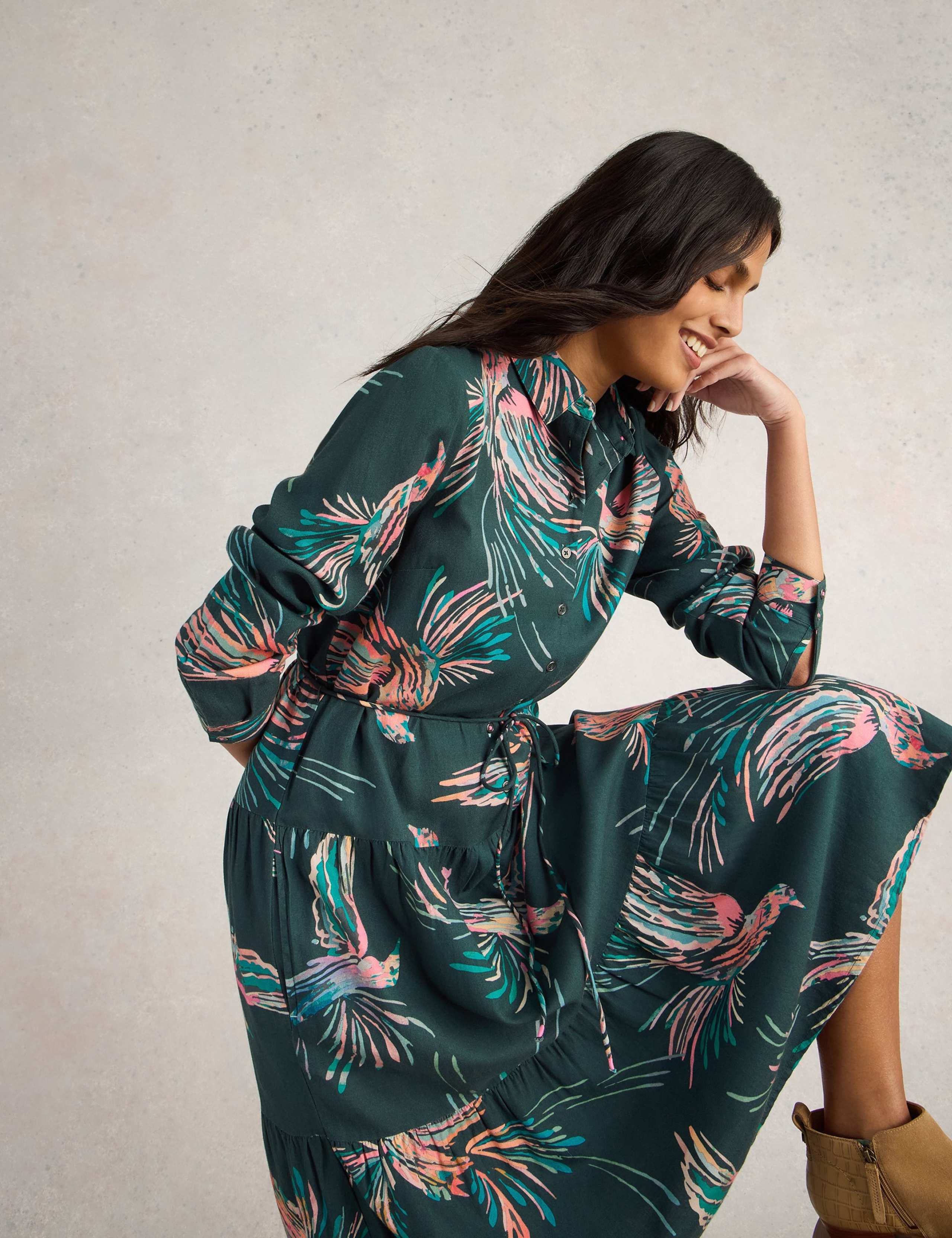 Cotton Blend Printed Midi Shirt Dress 5 of 6