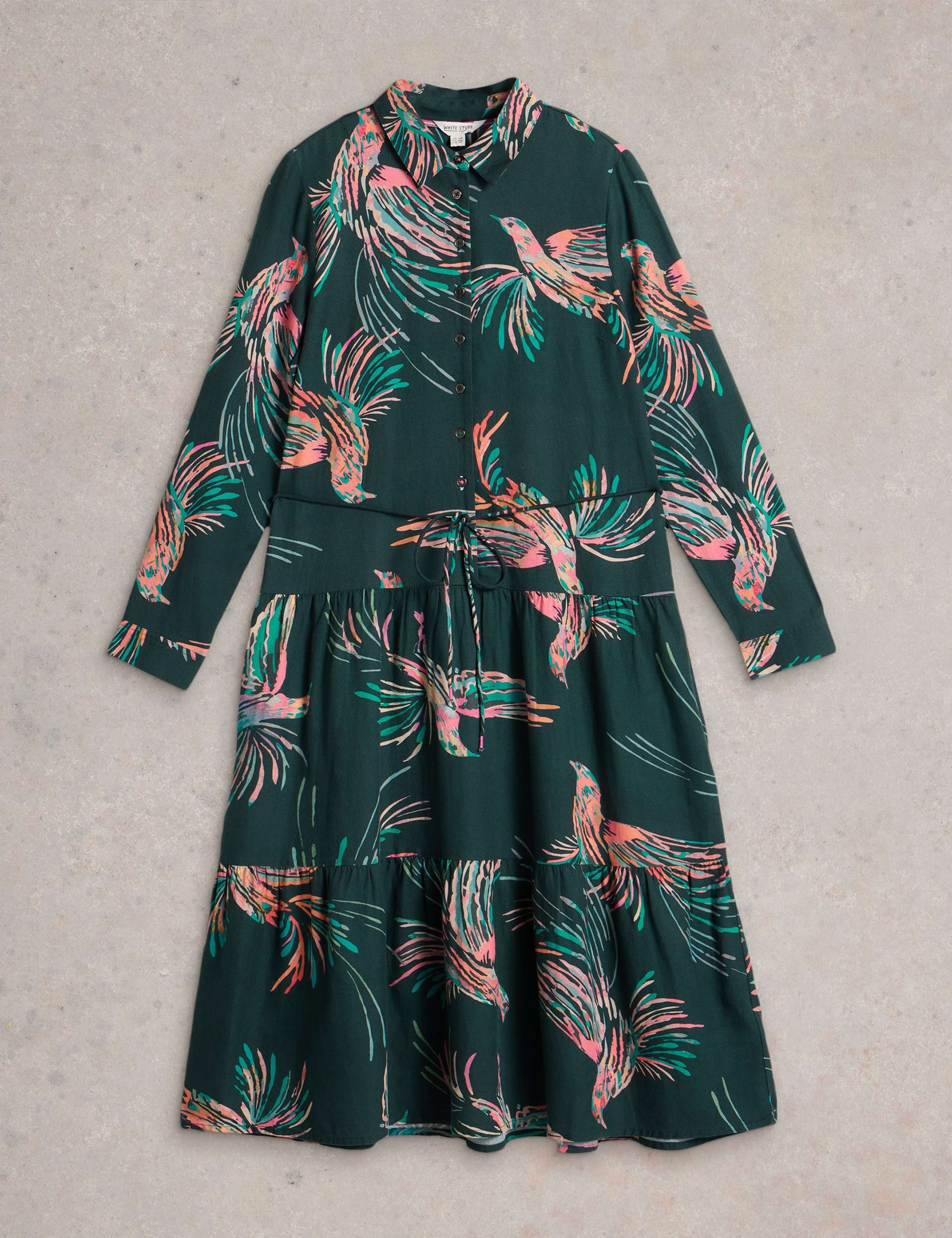 Cotton Blend Printed Midi Shirt Dress 2 of 6