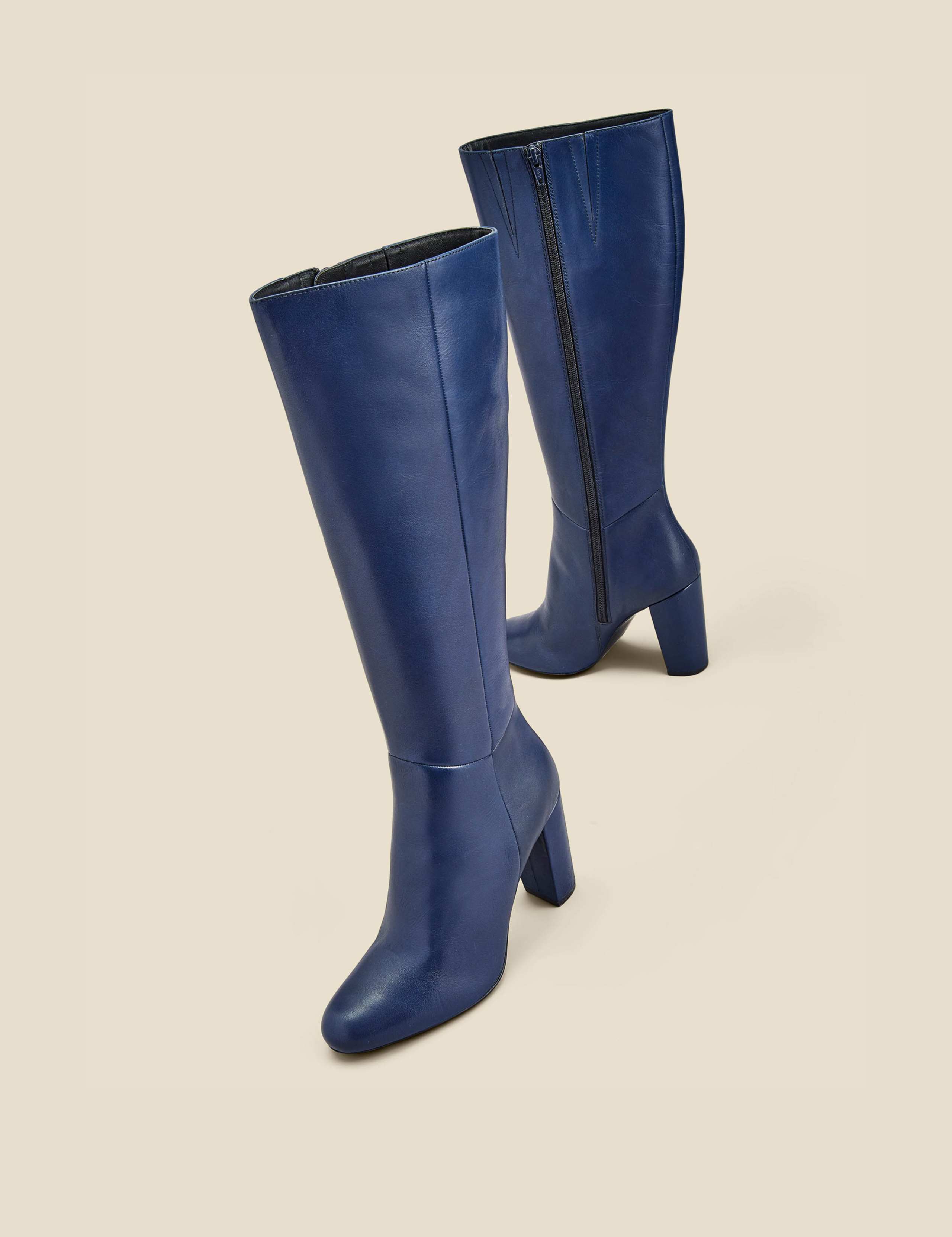 Leather Block Heel Knee High Boots 3 of 4