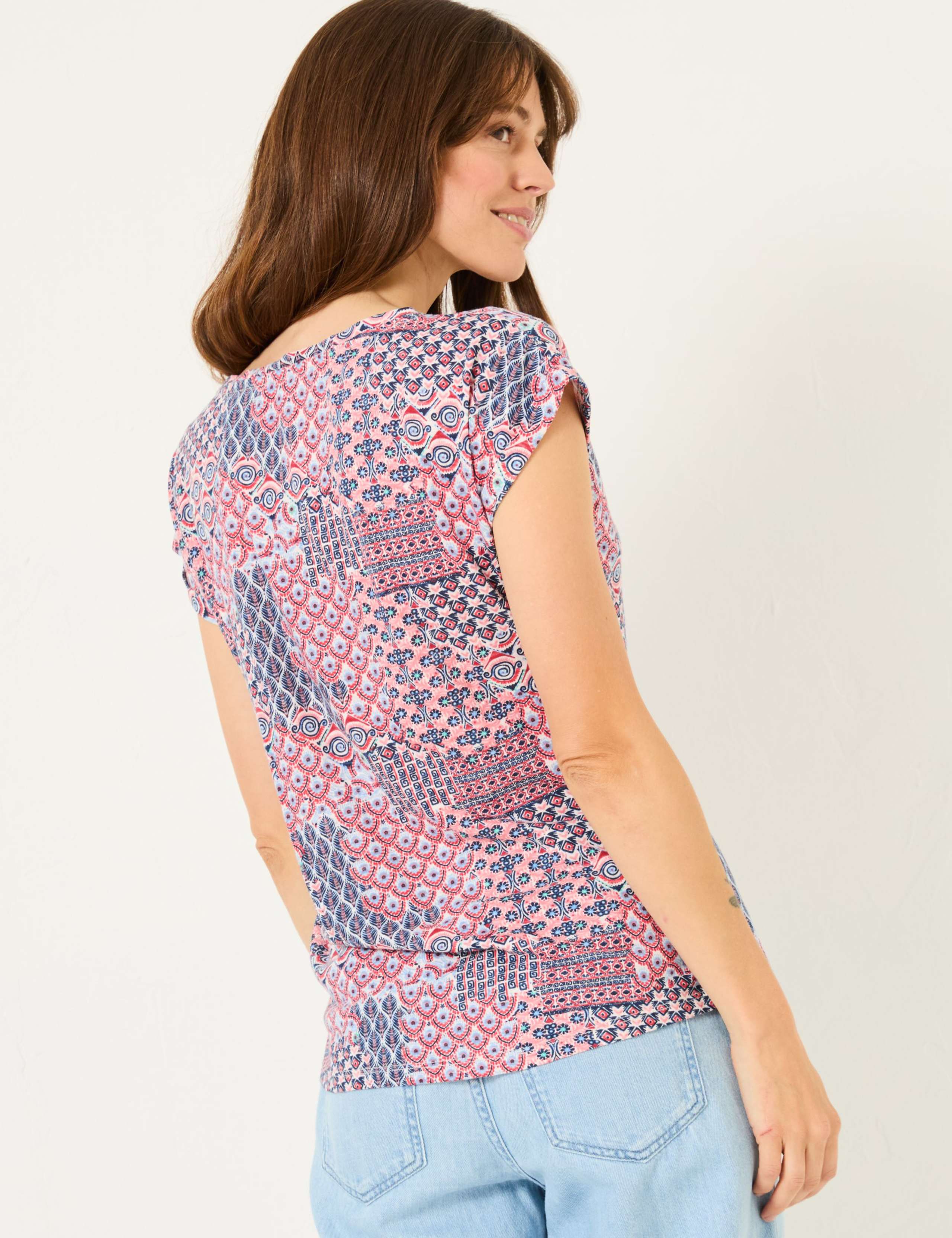 Cotton Modal Blend Geometric Cap Sleeve Top 3 of 6