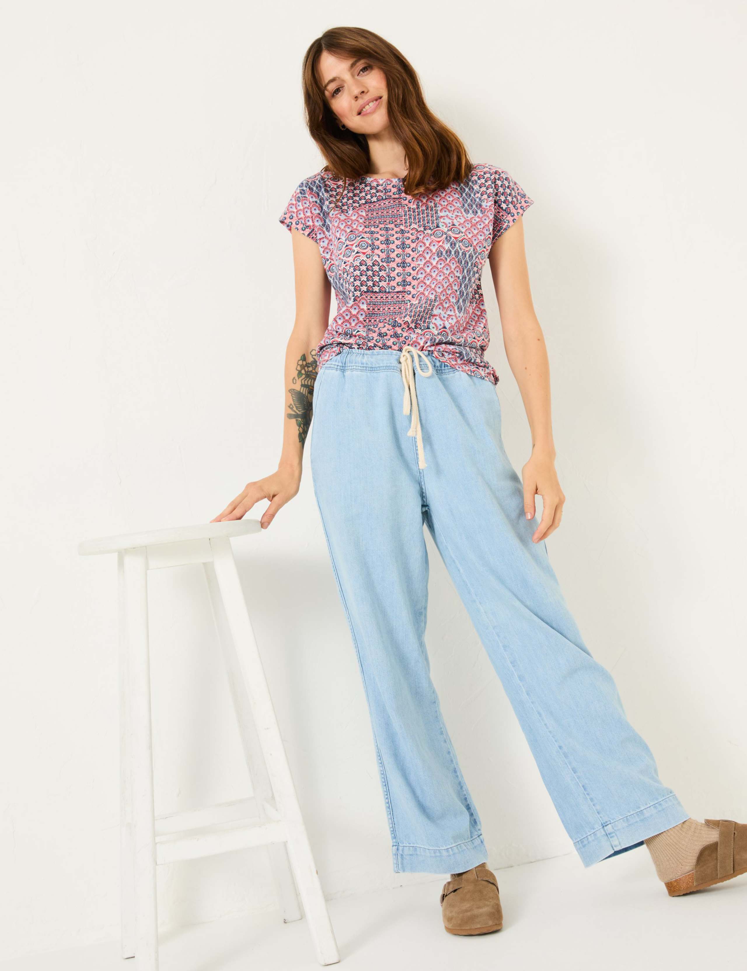 Cotton Modal Blend Geometric Cap Sleeve Top 6 of 6