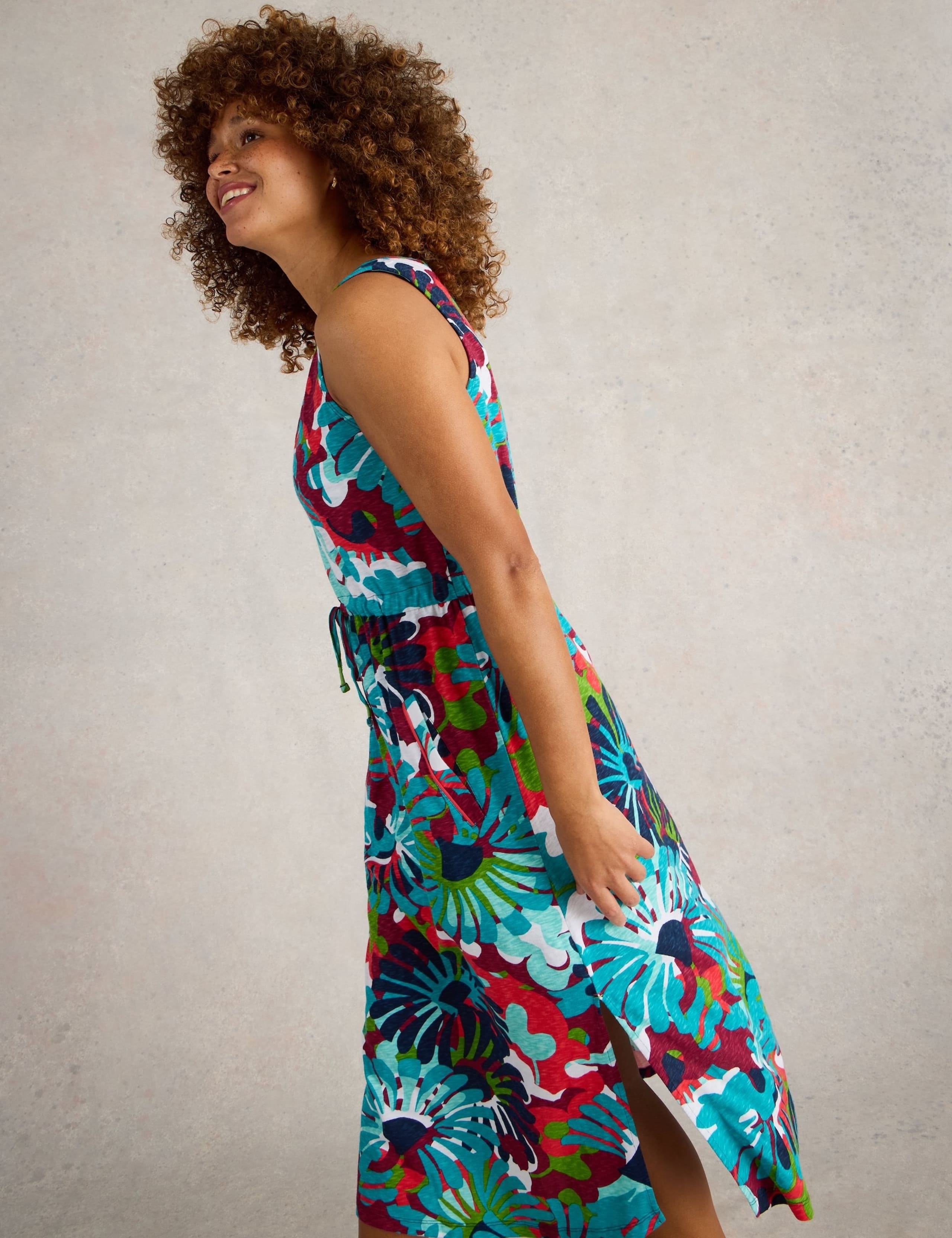 Pure Cotton Printed V-Neck Midi Beach Dress 3 of 10