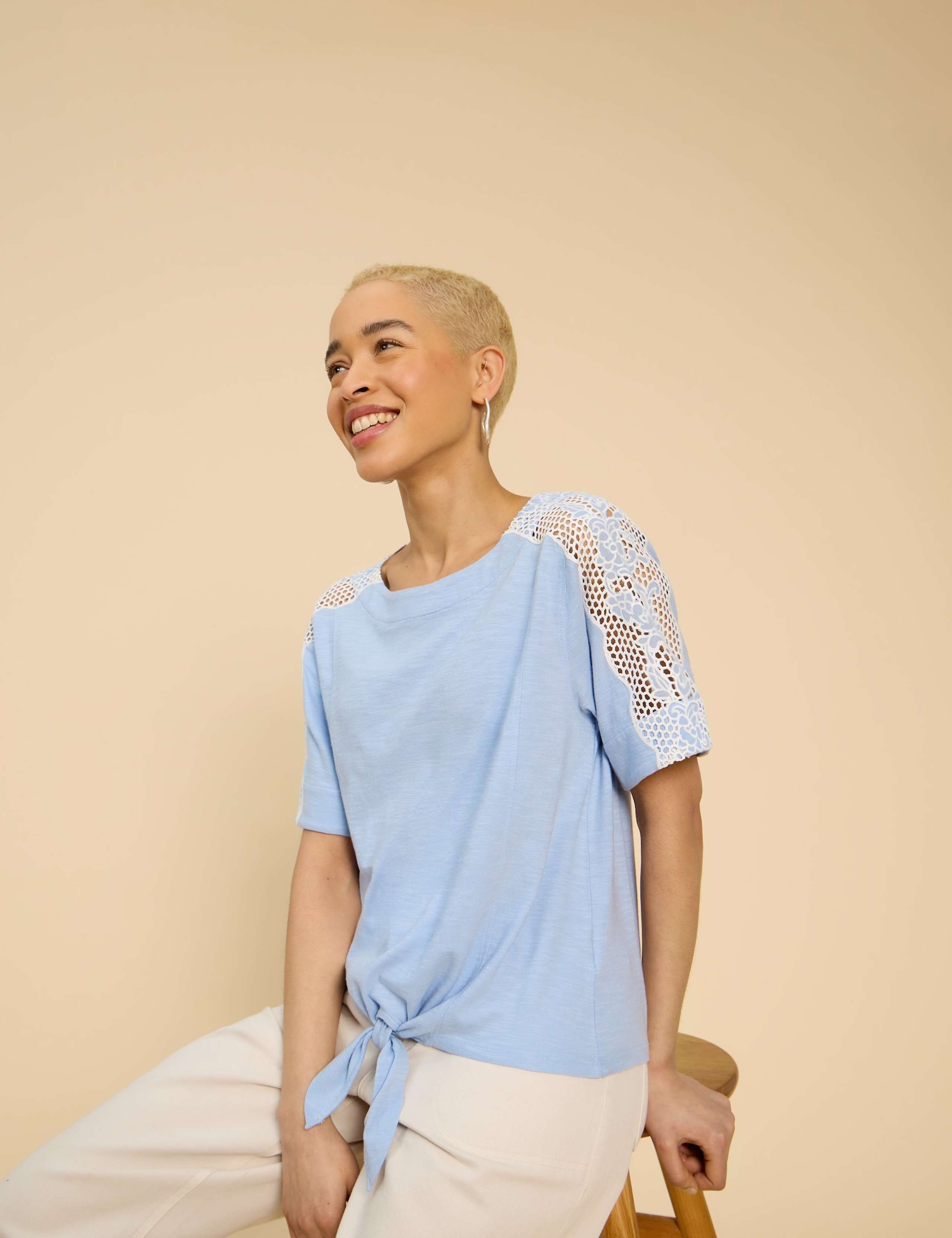 Pure Cotton Tie Hem Round Neck Top 1 of 6