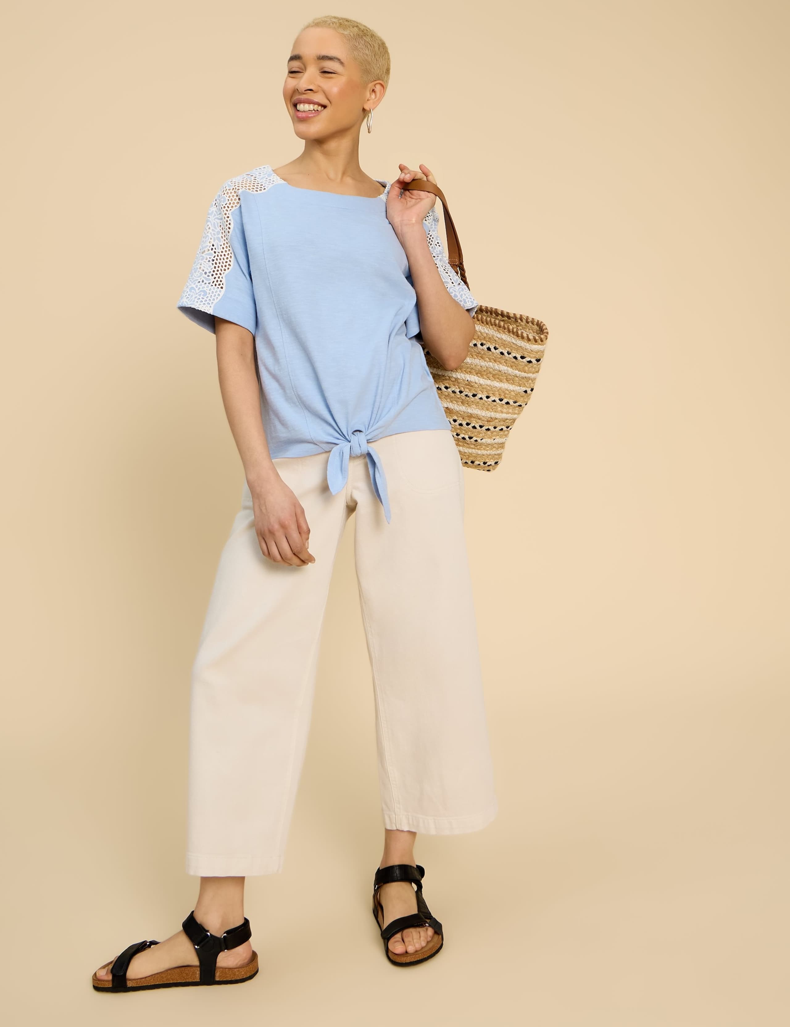Pure Cotton Tie Hem Round Neck Top 3 of 6