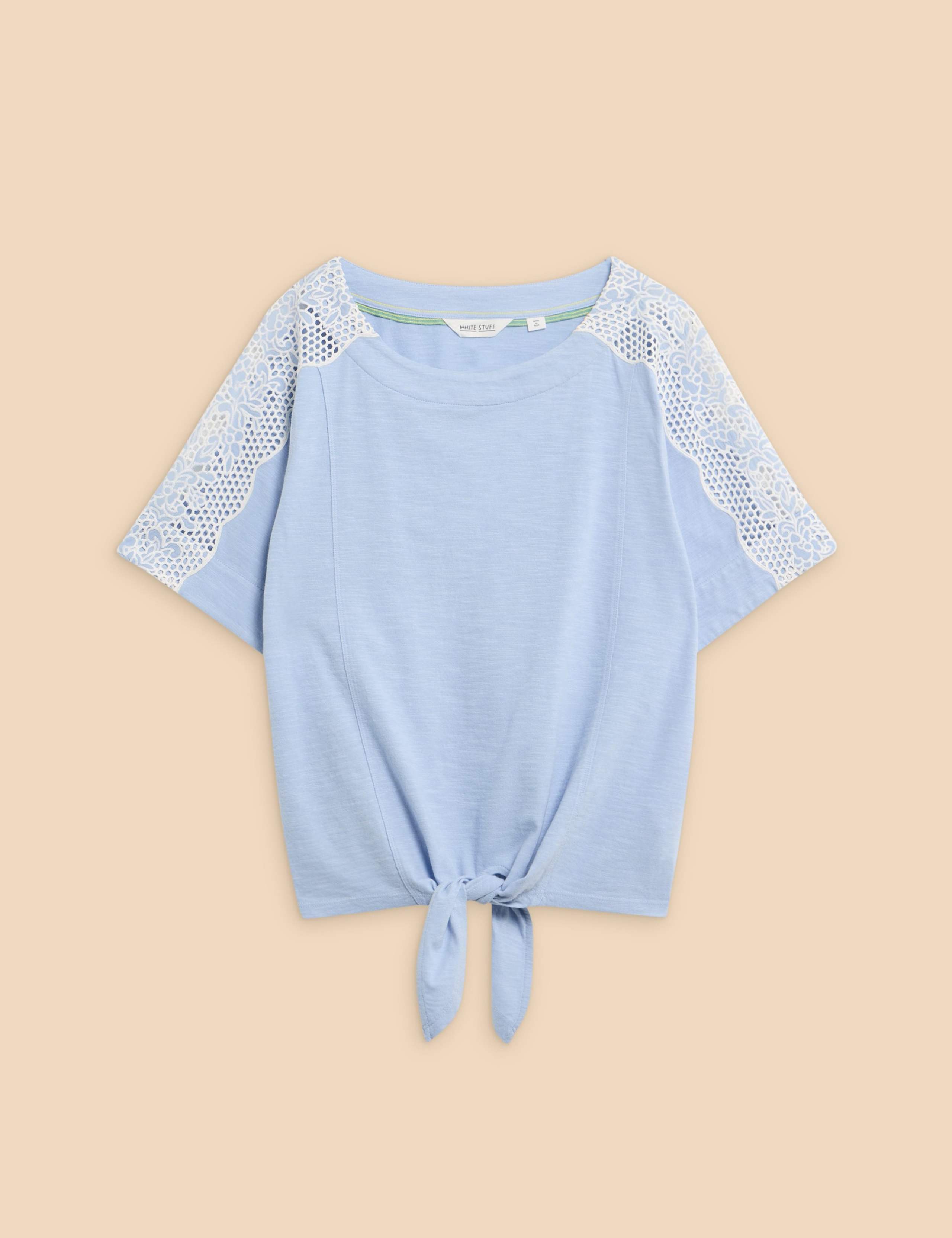 Pure Cotton Tie Hem Round Neck Top 2 of 6