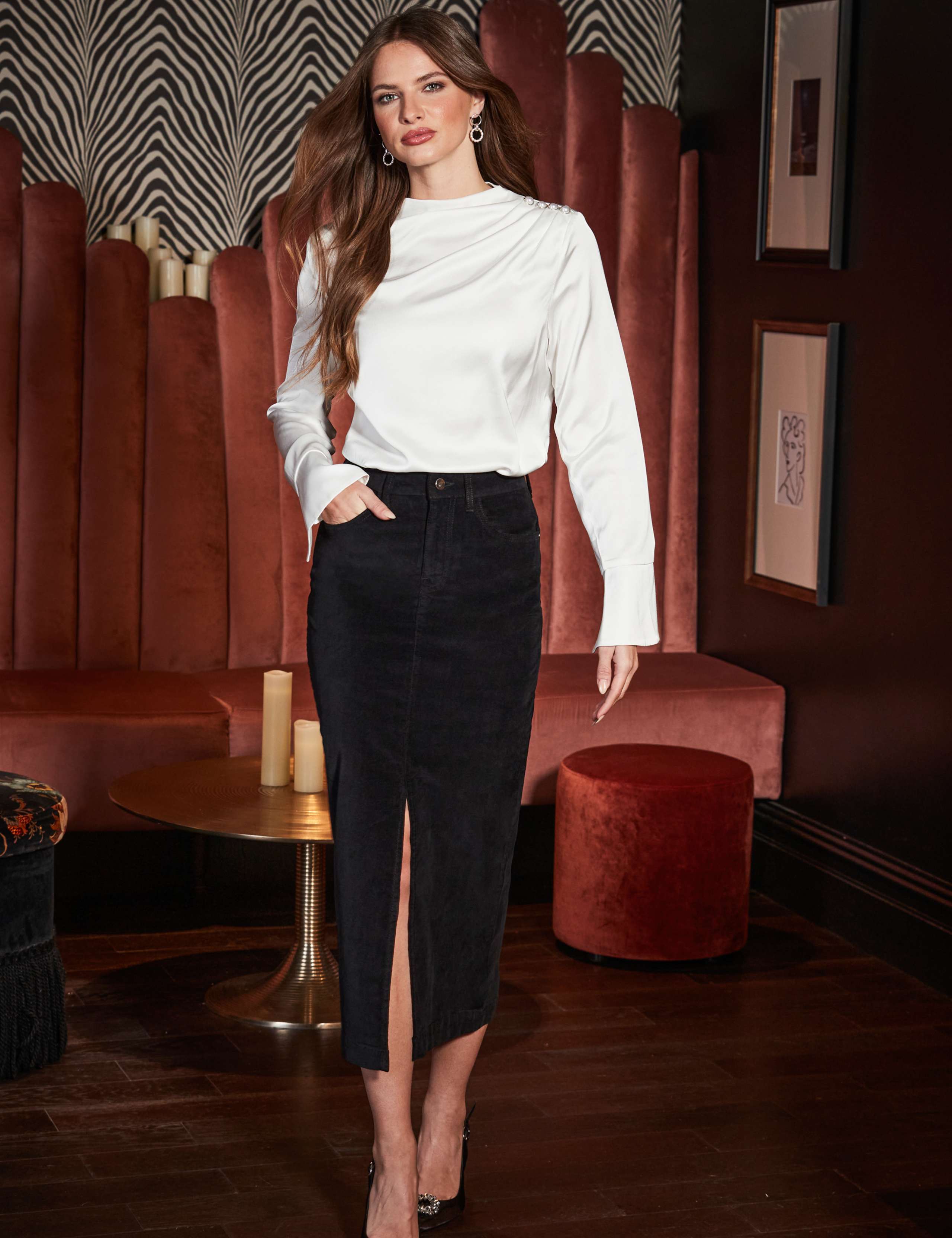 Velvet Split Front Midaxi Pencil Skirt 5 of 5