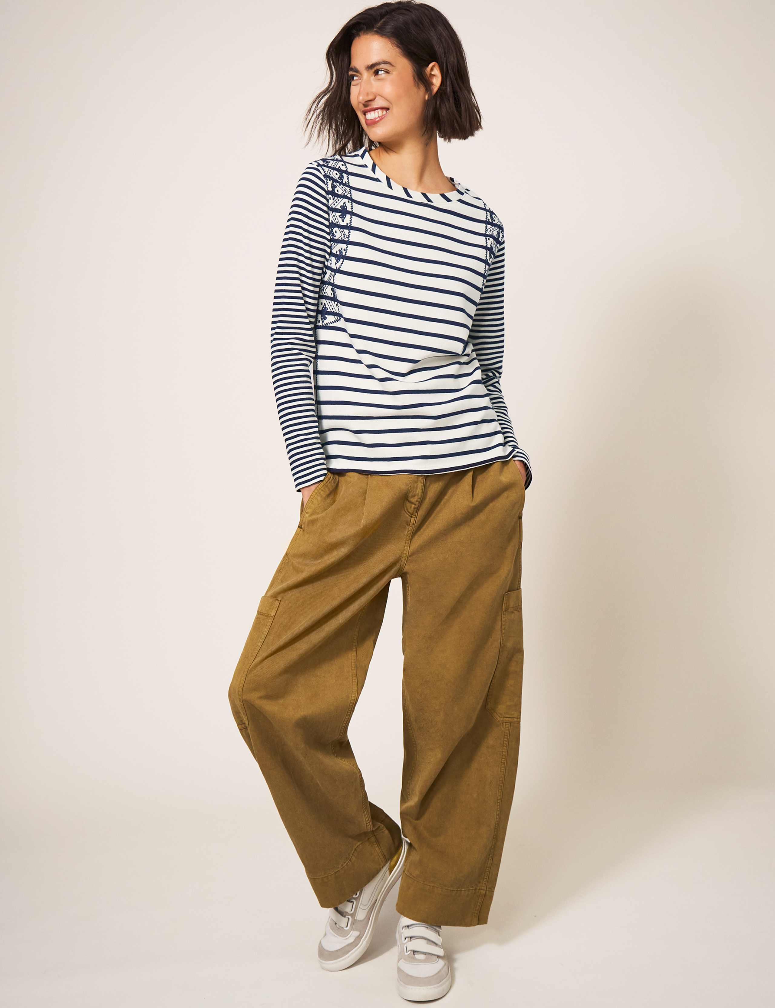 Pure Cotton Striped Embroidered T-Shirt 4 of 6