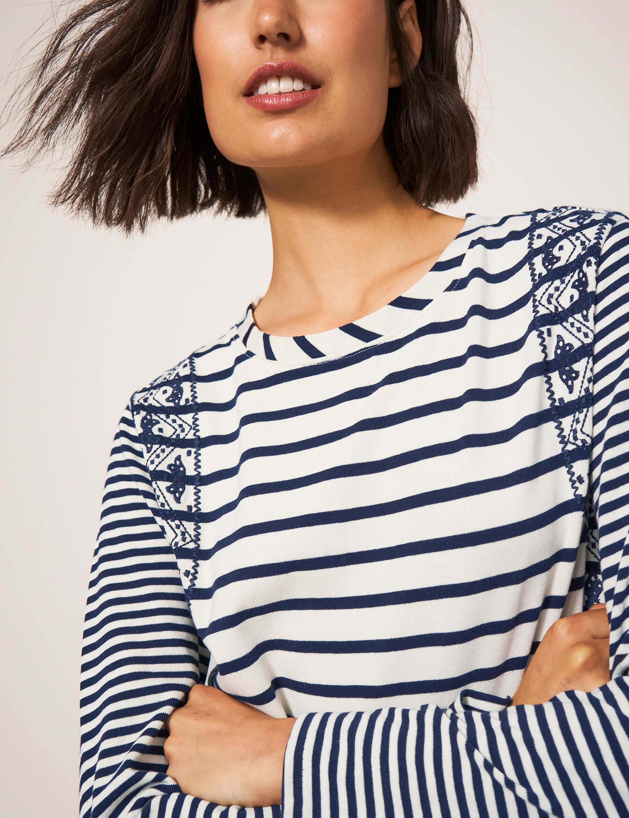 Pure Cotton Striped Embroidered T-Shirt 5 of 6