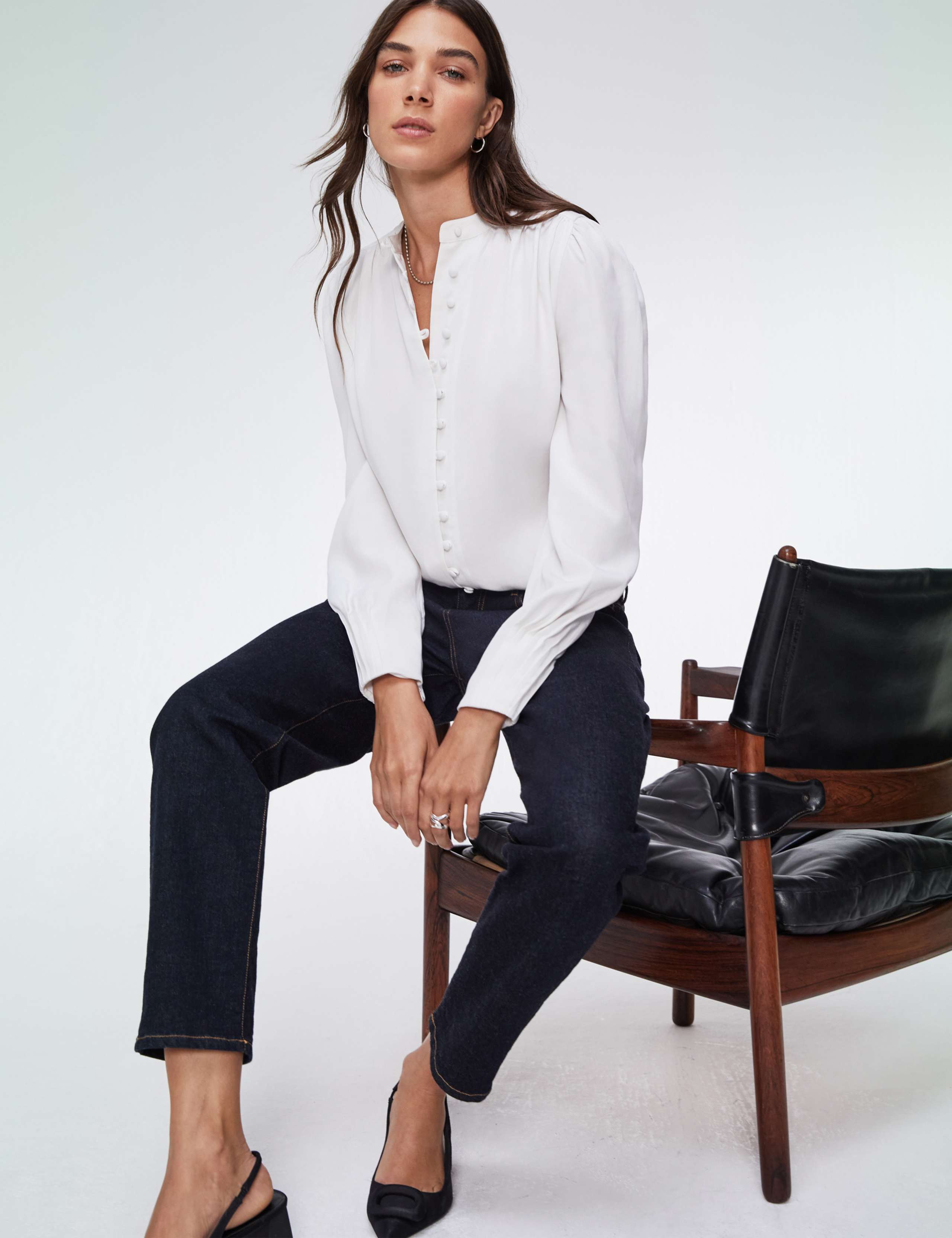 Crew Neck Button Through Puff Sleeve Blouse 9 of 9
