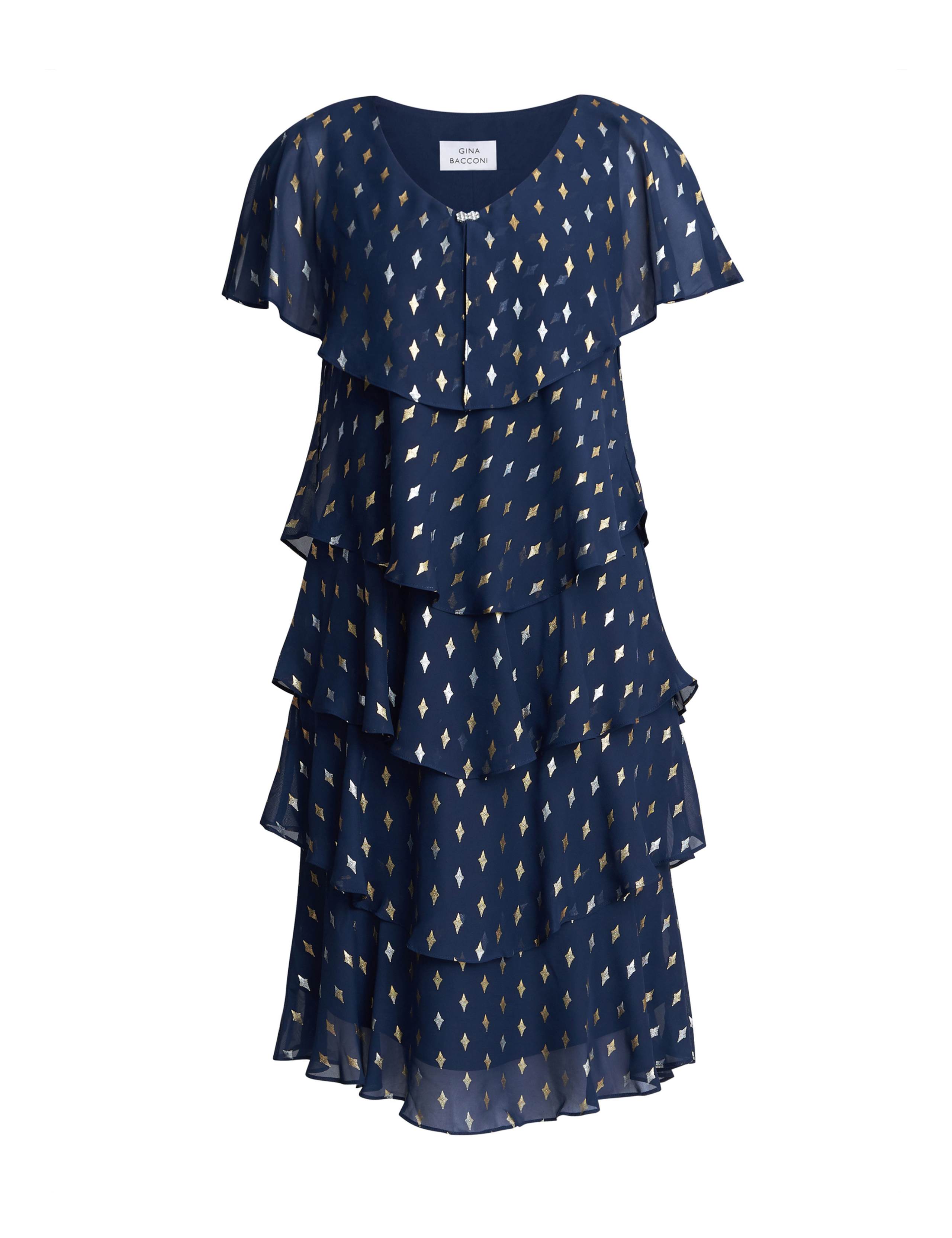 【海外限定】GinaBacconi ドレス☆Simone Foil Printed Tiered D Tiered Dresses – Gina Bacconi