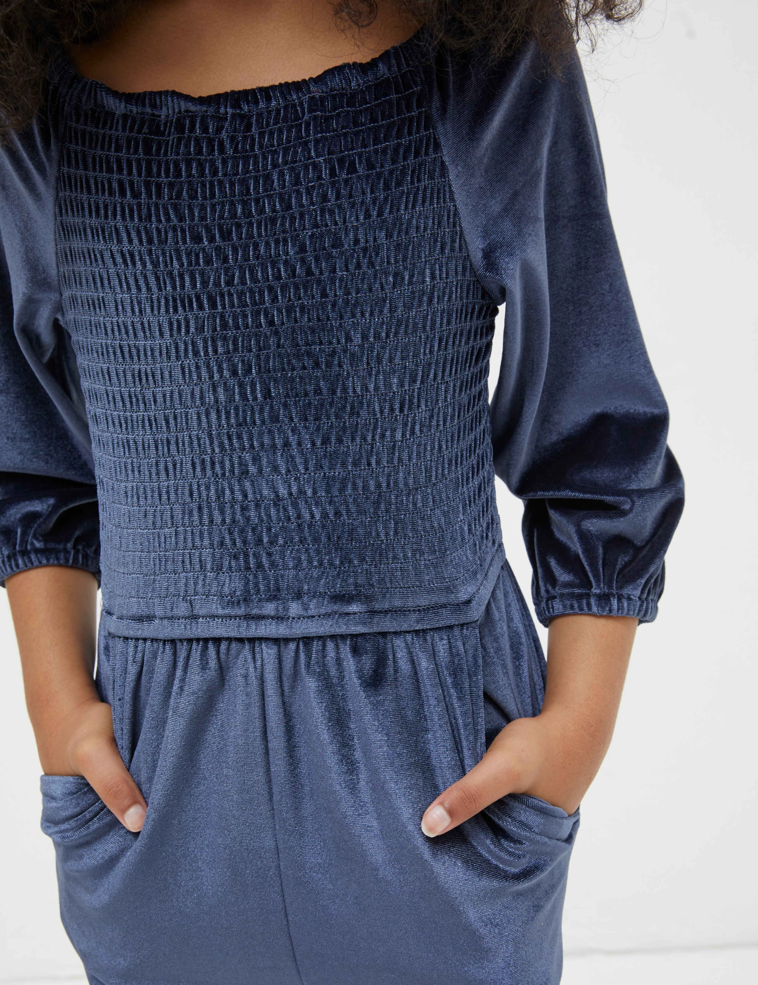 Velvet Shirred Jumpsuit  (3-13 Yrs) 4 of 4