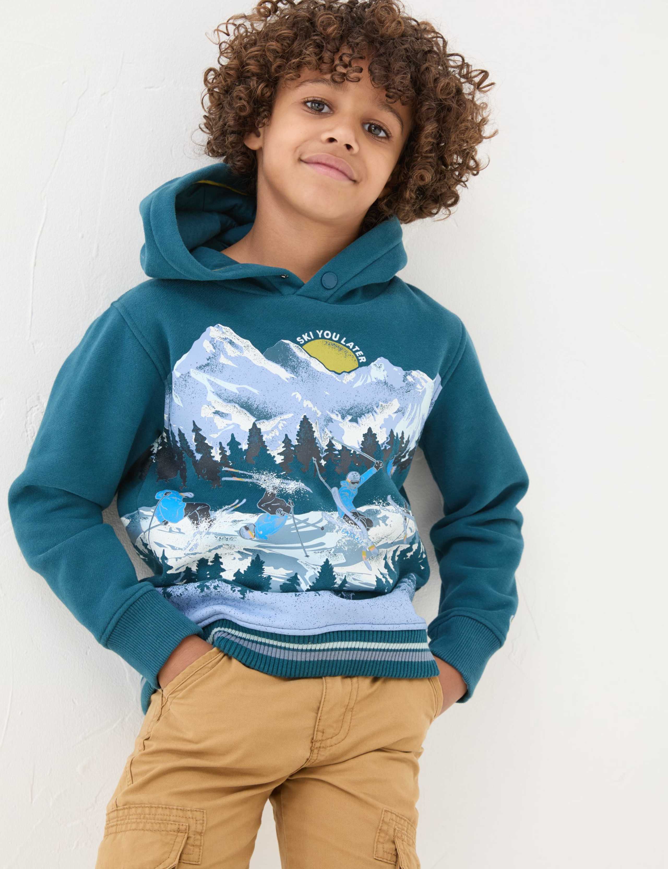 Cotton Rich Mountain Print Hooded Jumper (3-13 Yrs) 1 of 6