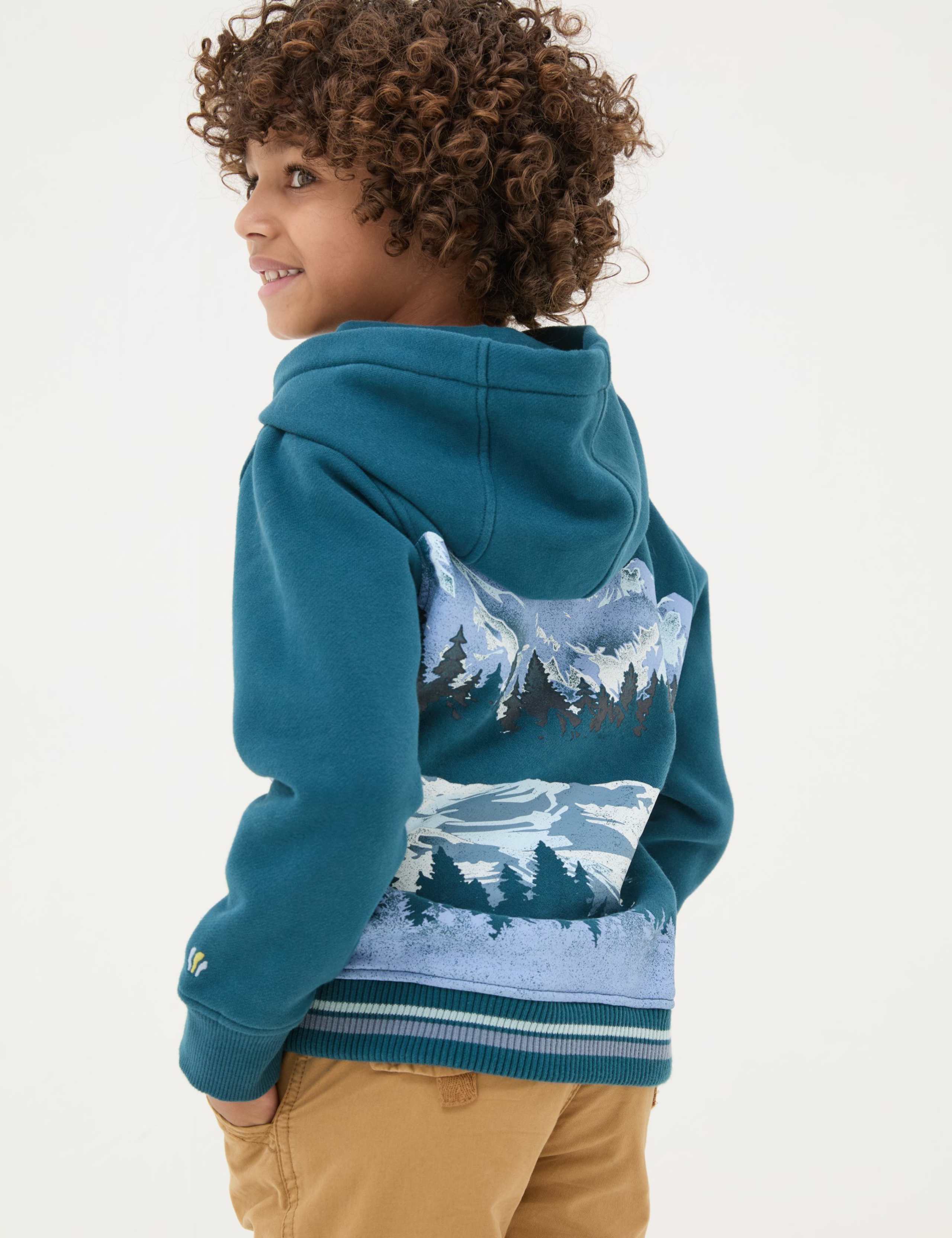 Cotton Rich Mountain Print Hooded Jumper (3-13 Yrs) 3 of 6