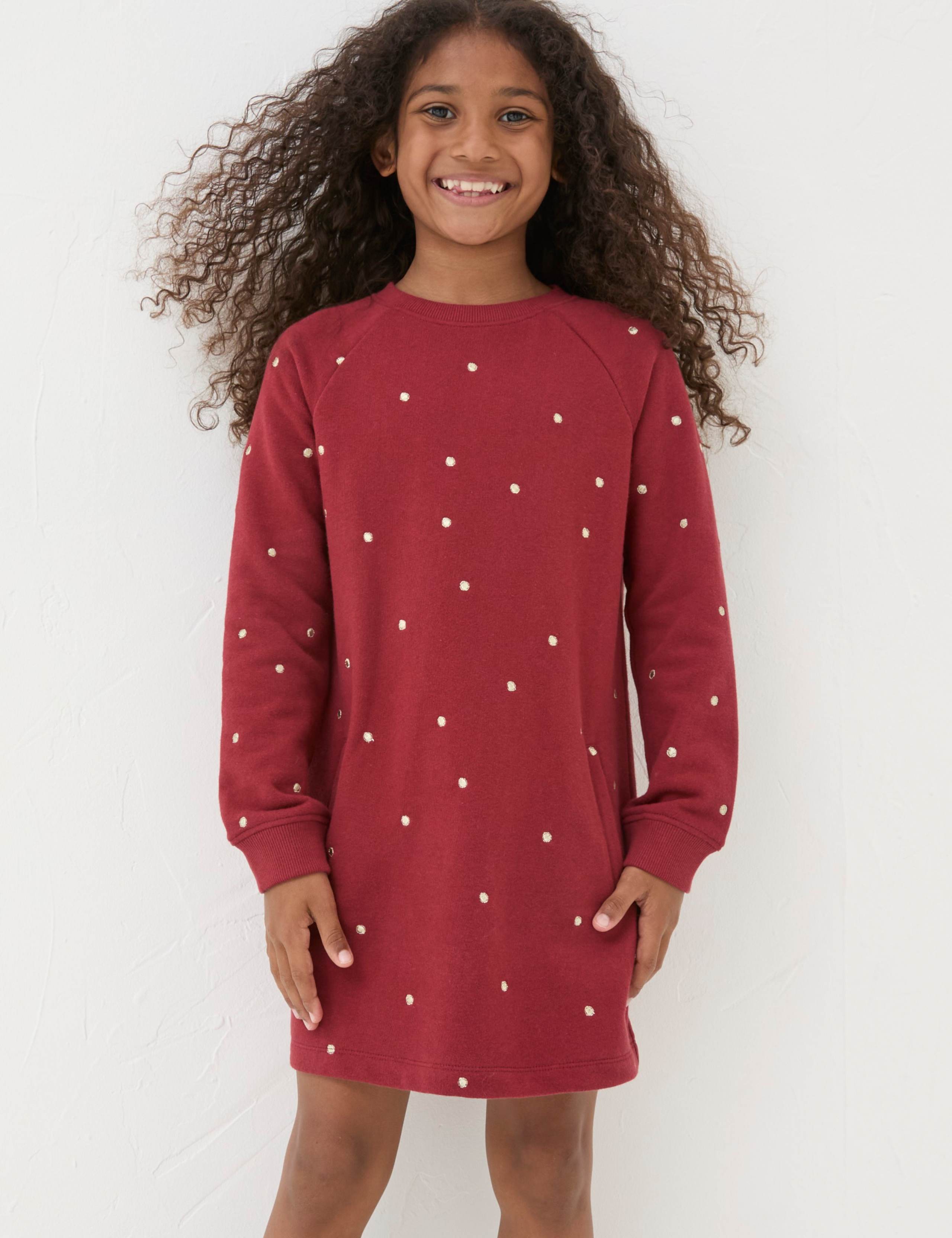 Pure Cotton Spot Sweatshirt Dress (3-13 Yrs) 1 of 4