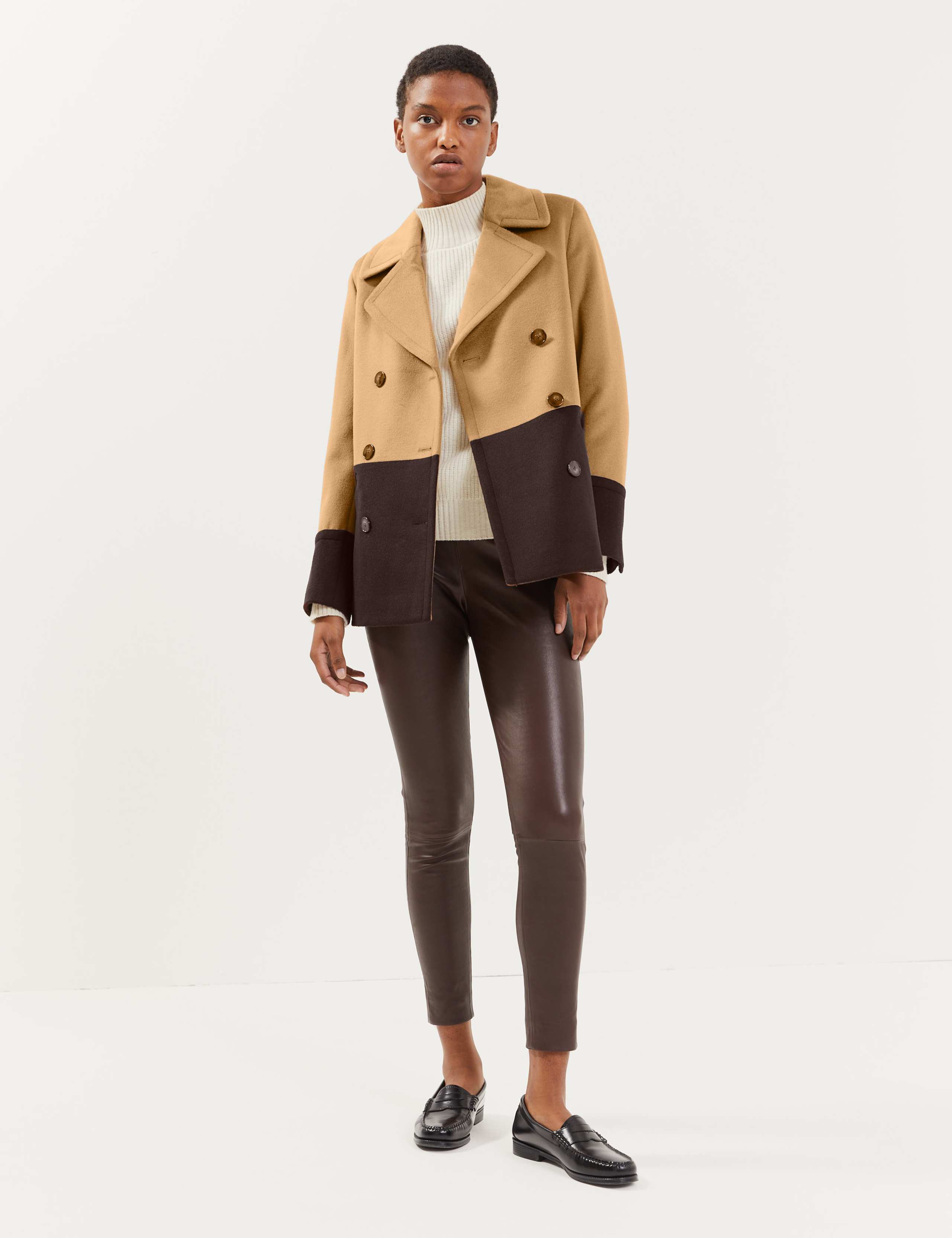 Pure Wool Colour Block Pea Coat 1 of 6